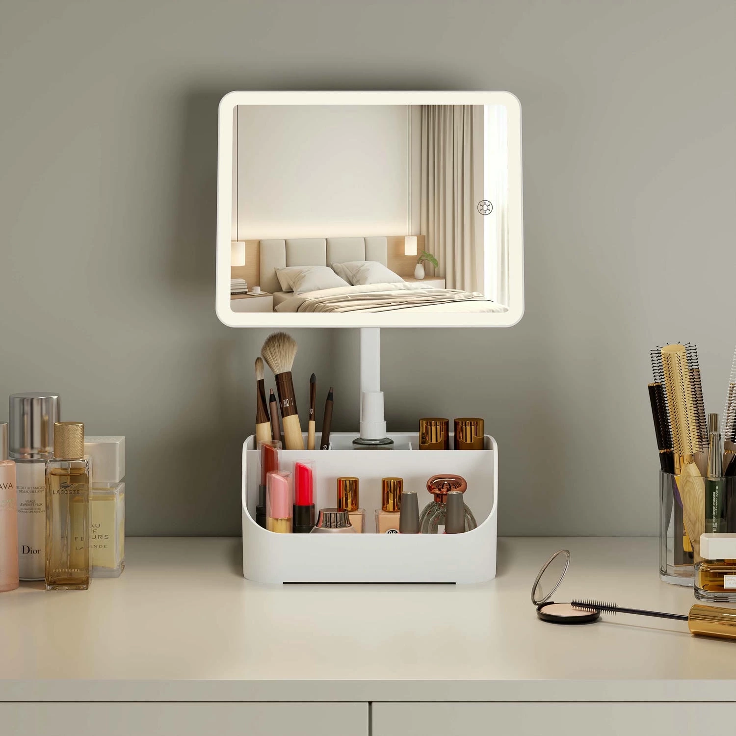 Make-upspiegel met opbergruimte