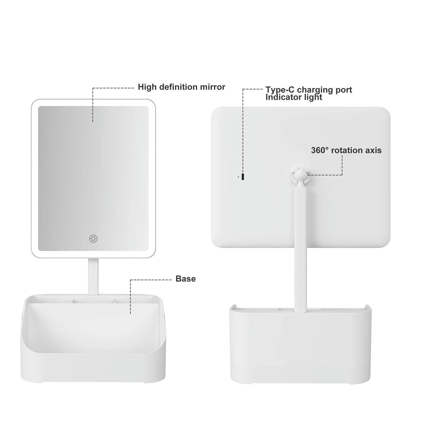 Make-upspiegel met opbergruimte