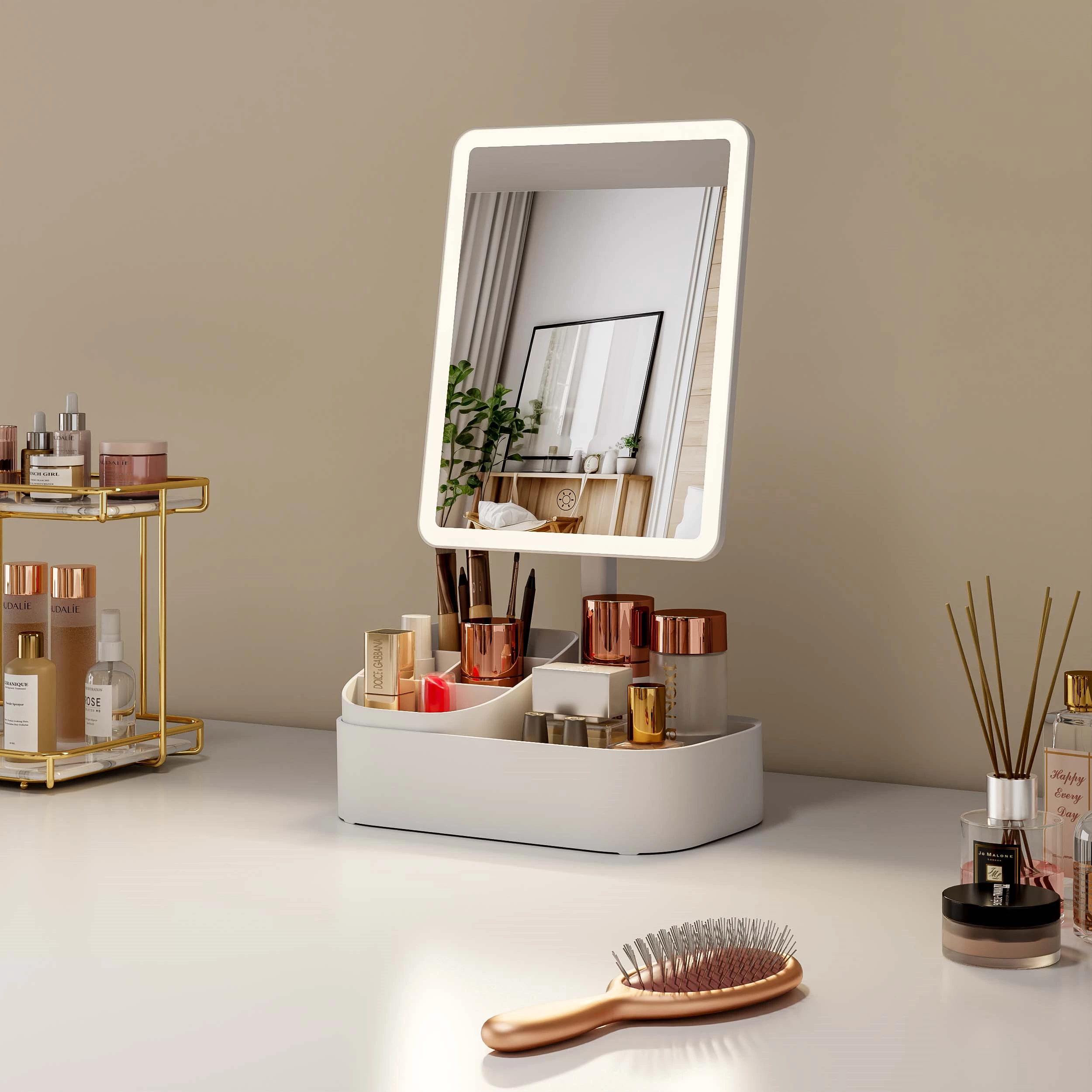 Miroir de maquillage LED avec rangement