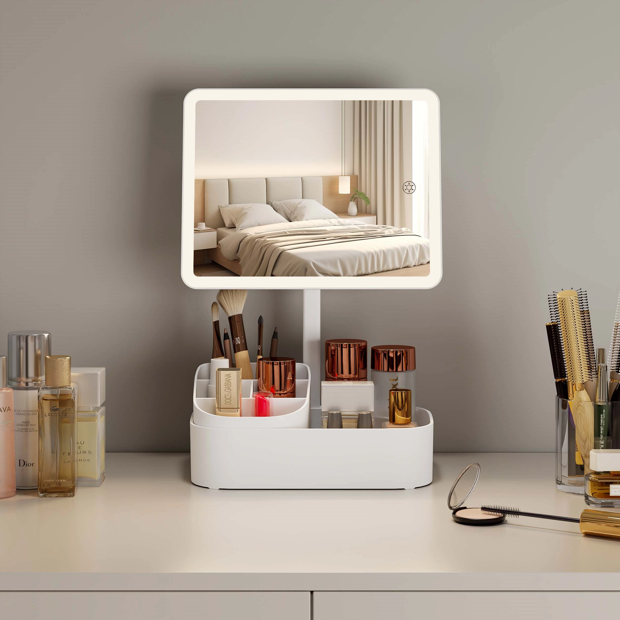 Make-uptafel met verlichte spiegel