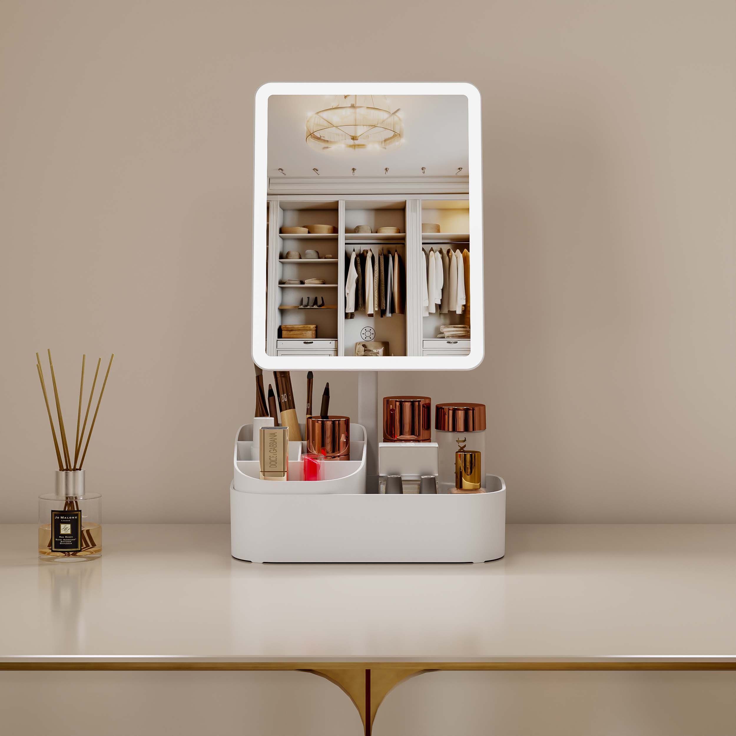 LED Makeup Mirror With Storage