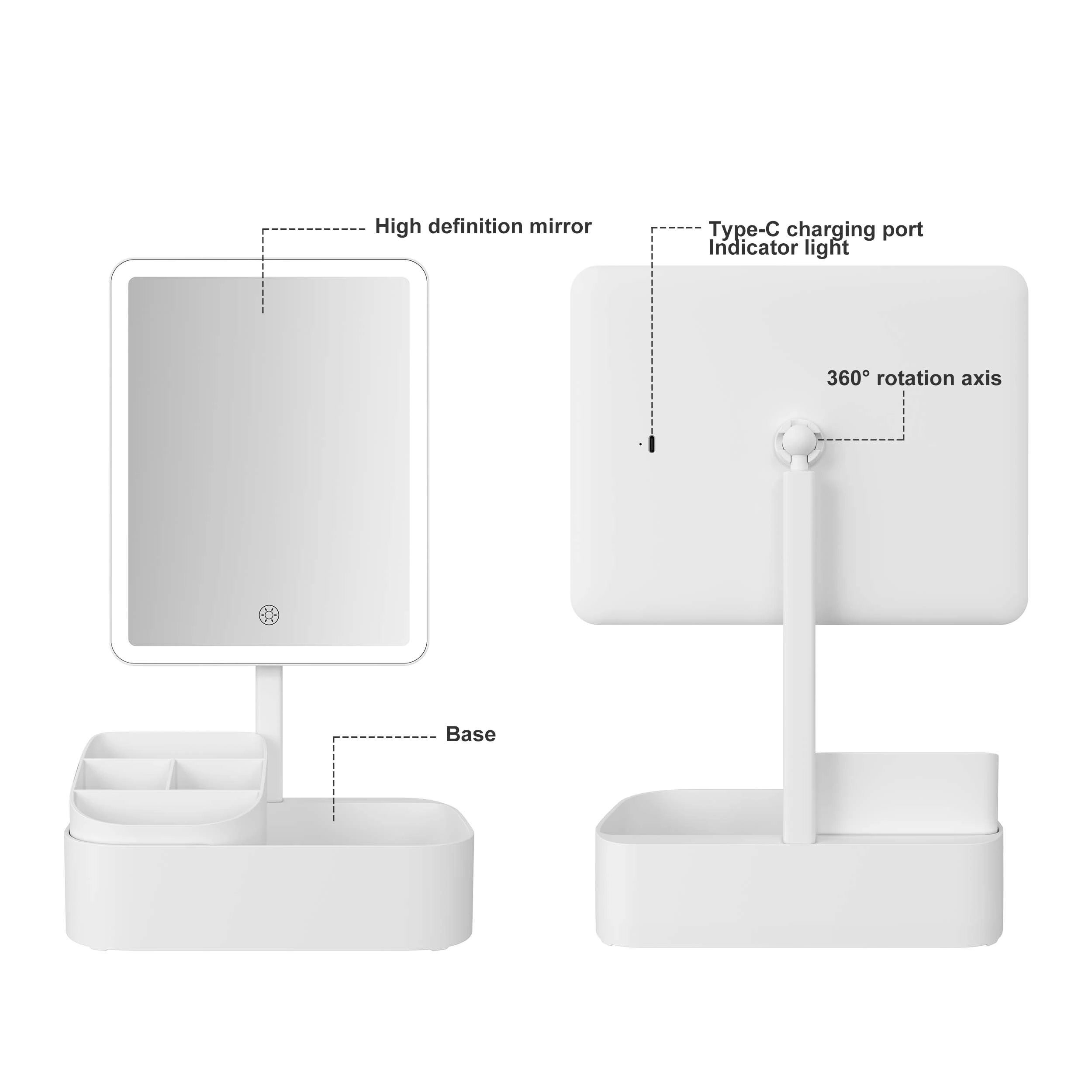 Miroir de maquillage avec rangement