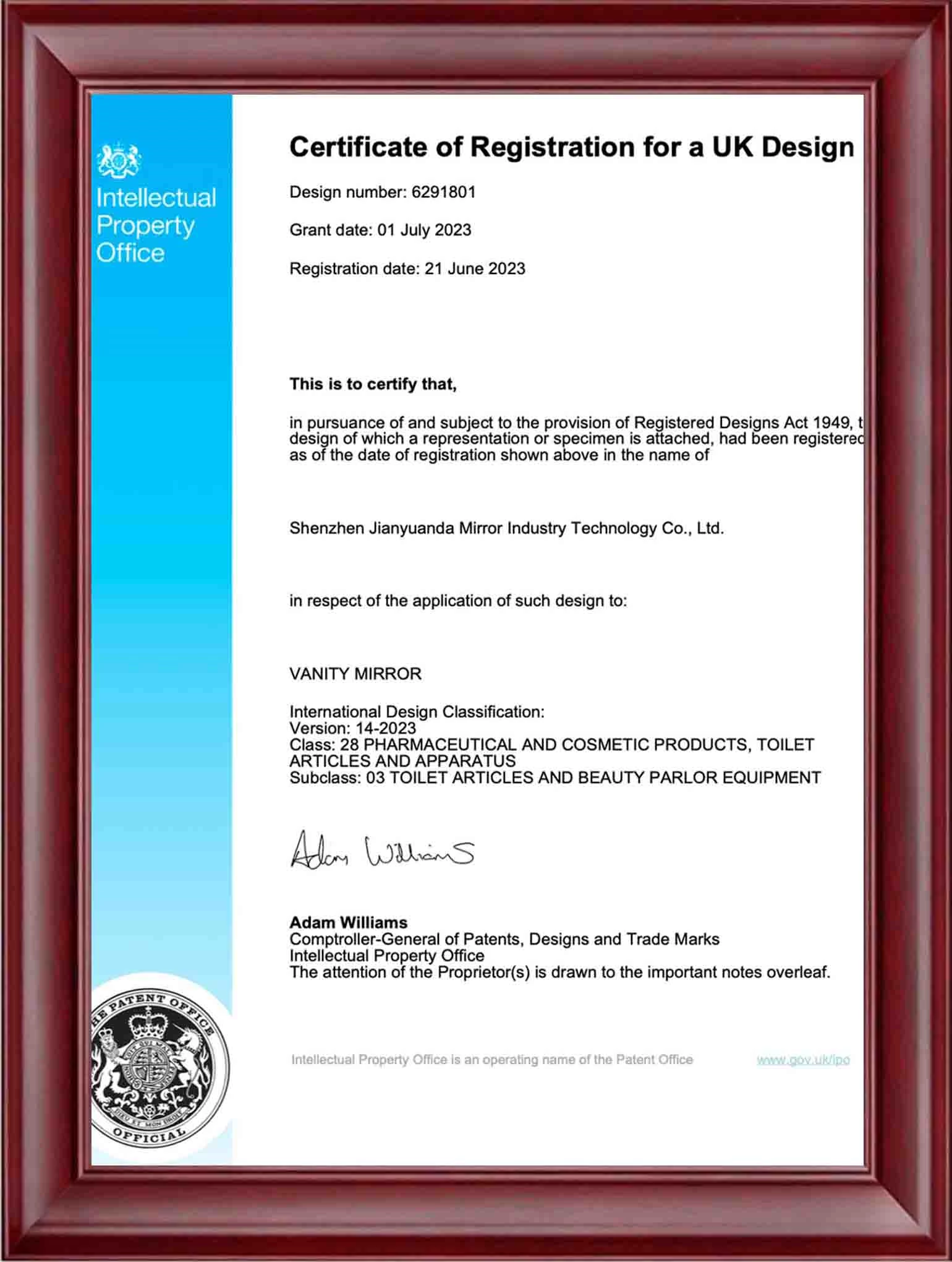 Brits uiterlijk patentcertificaat