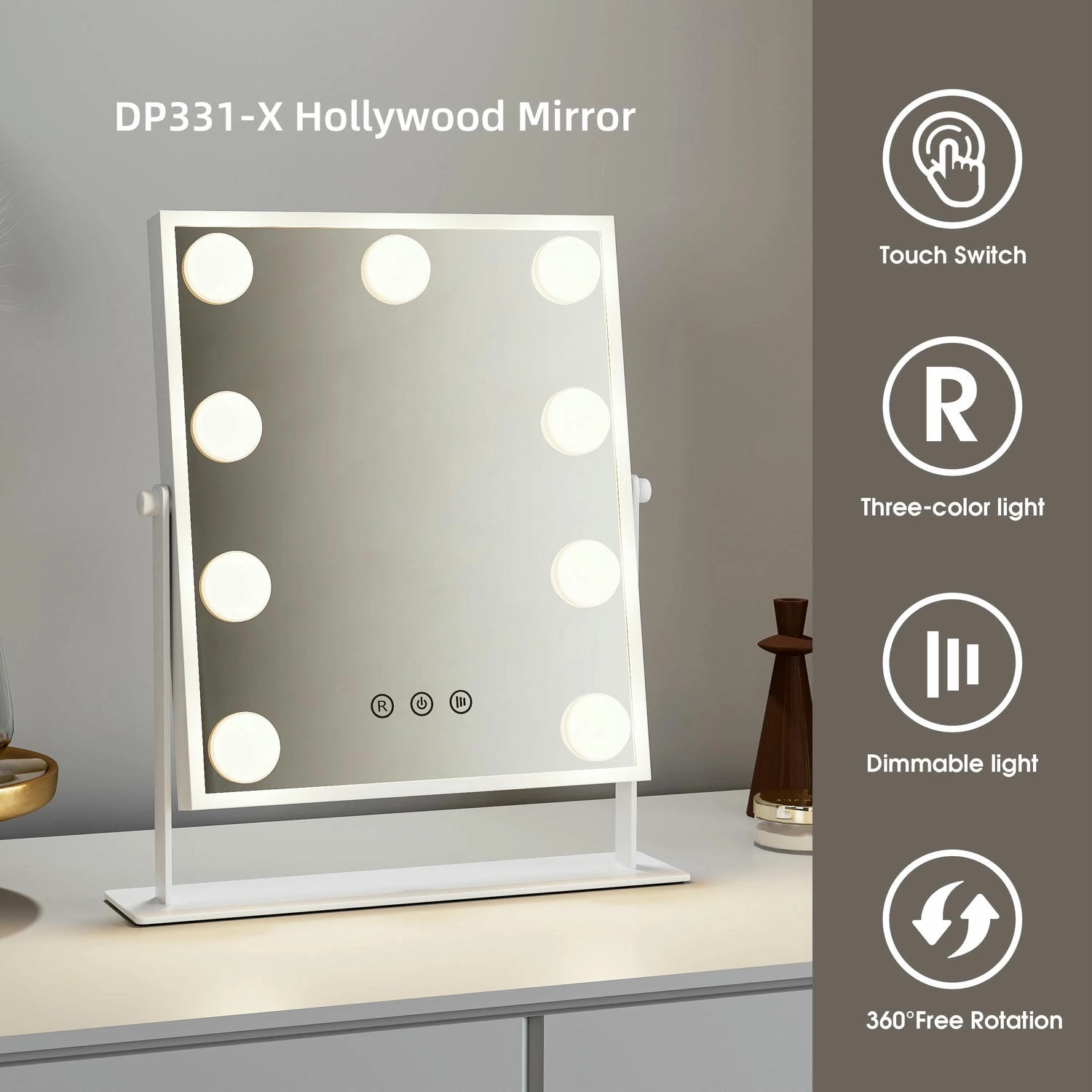Miroir de maquillage hollywoodien avec lumières