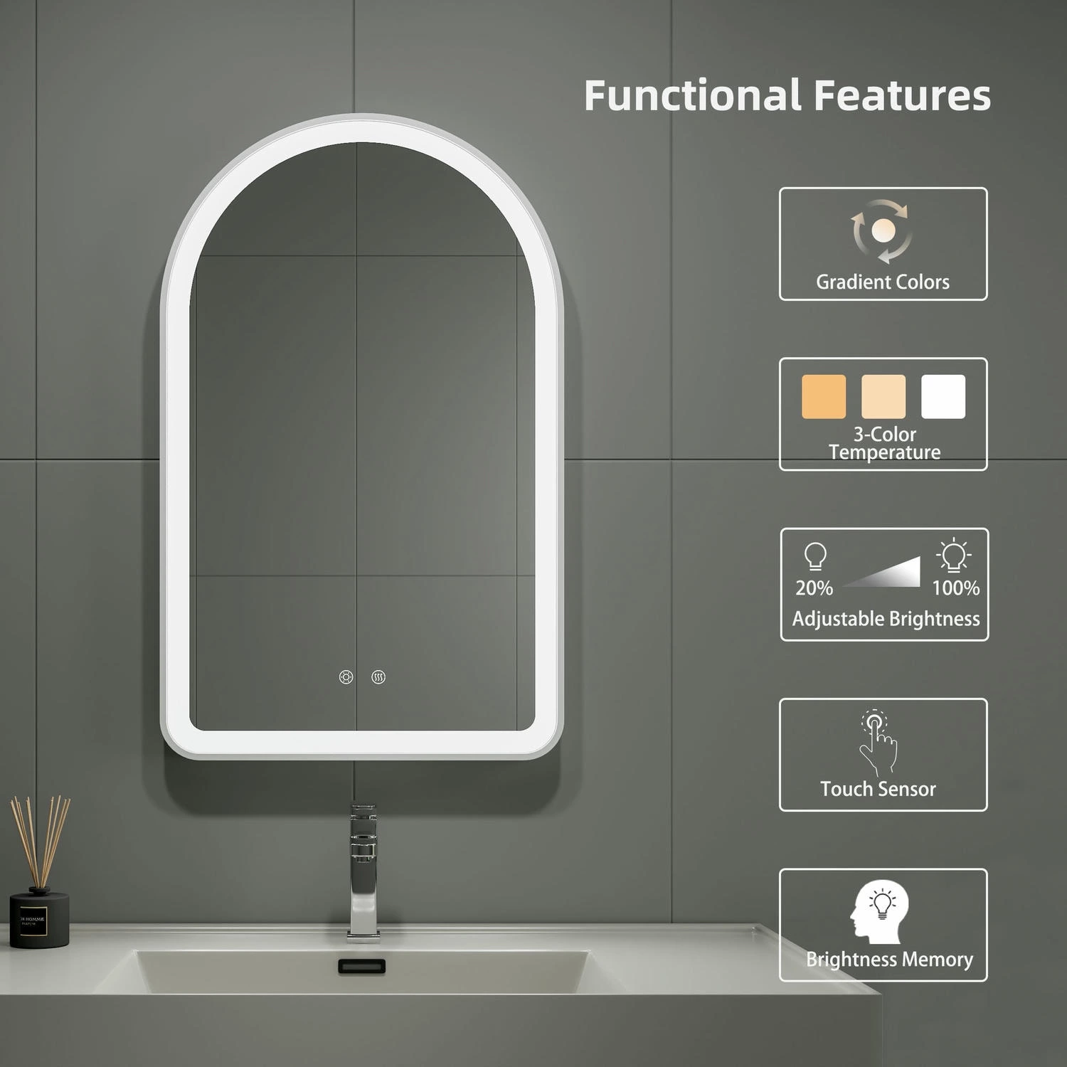 Gebogen badkamerspiegel