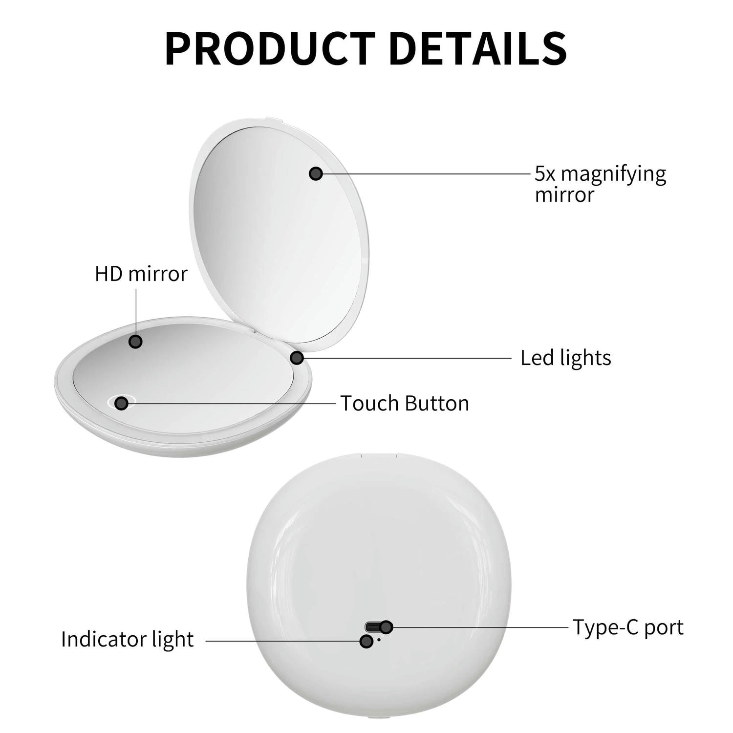 Compacte vergrootspiegel met licht