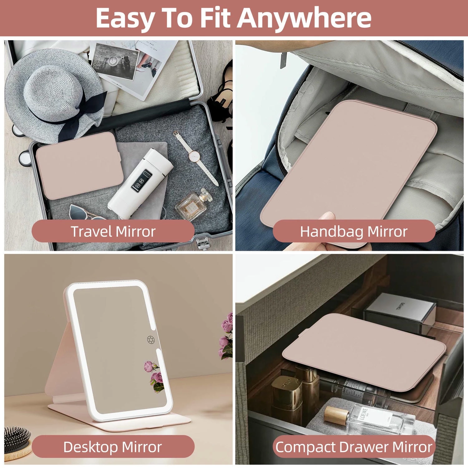 Miroir de maquillage pliable avec lumières
