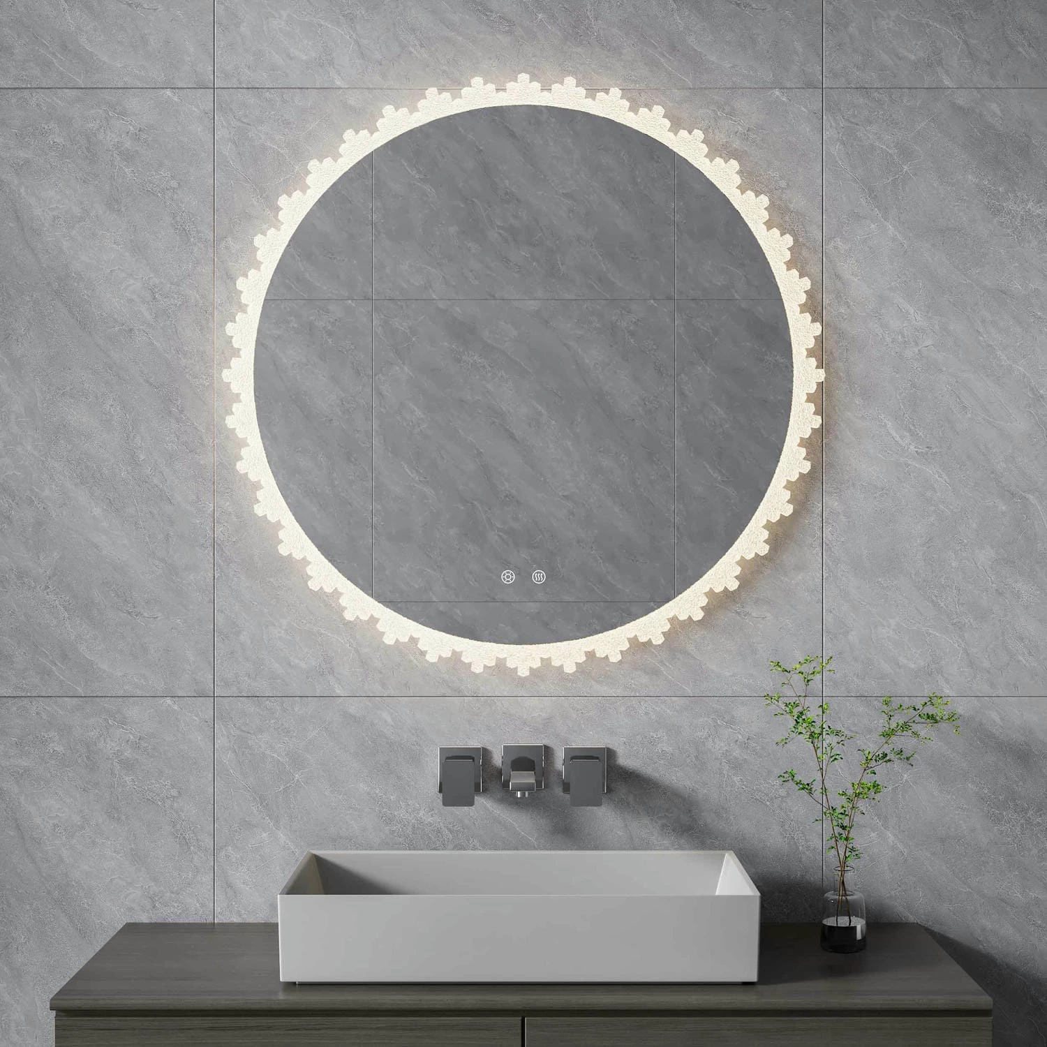 Miroir de salle de bain rond irrégulier à LED