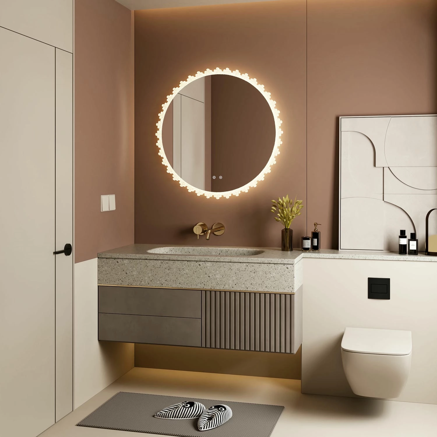 Miroir de salle de bain rond irrégulier à LED