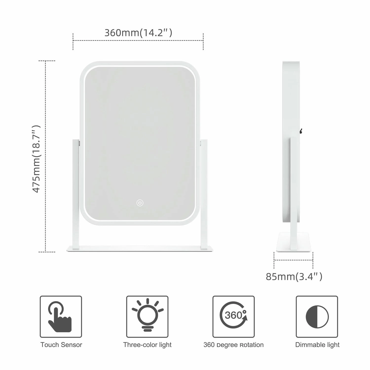 Miroir de coiffeuse avec éclairage LED
