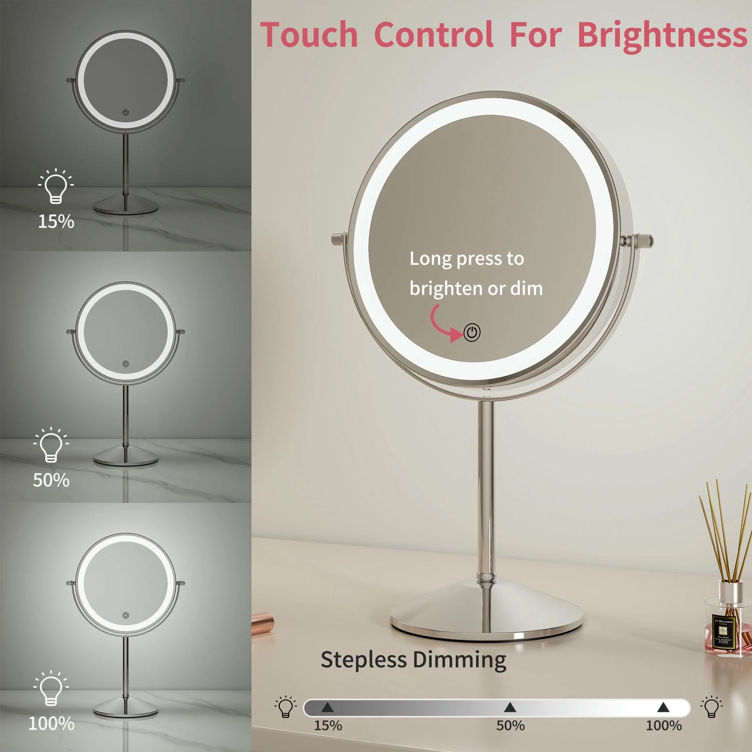 Make-upspiegel 10x vergroting met licht