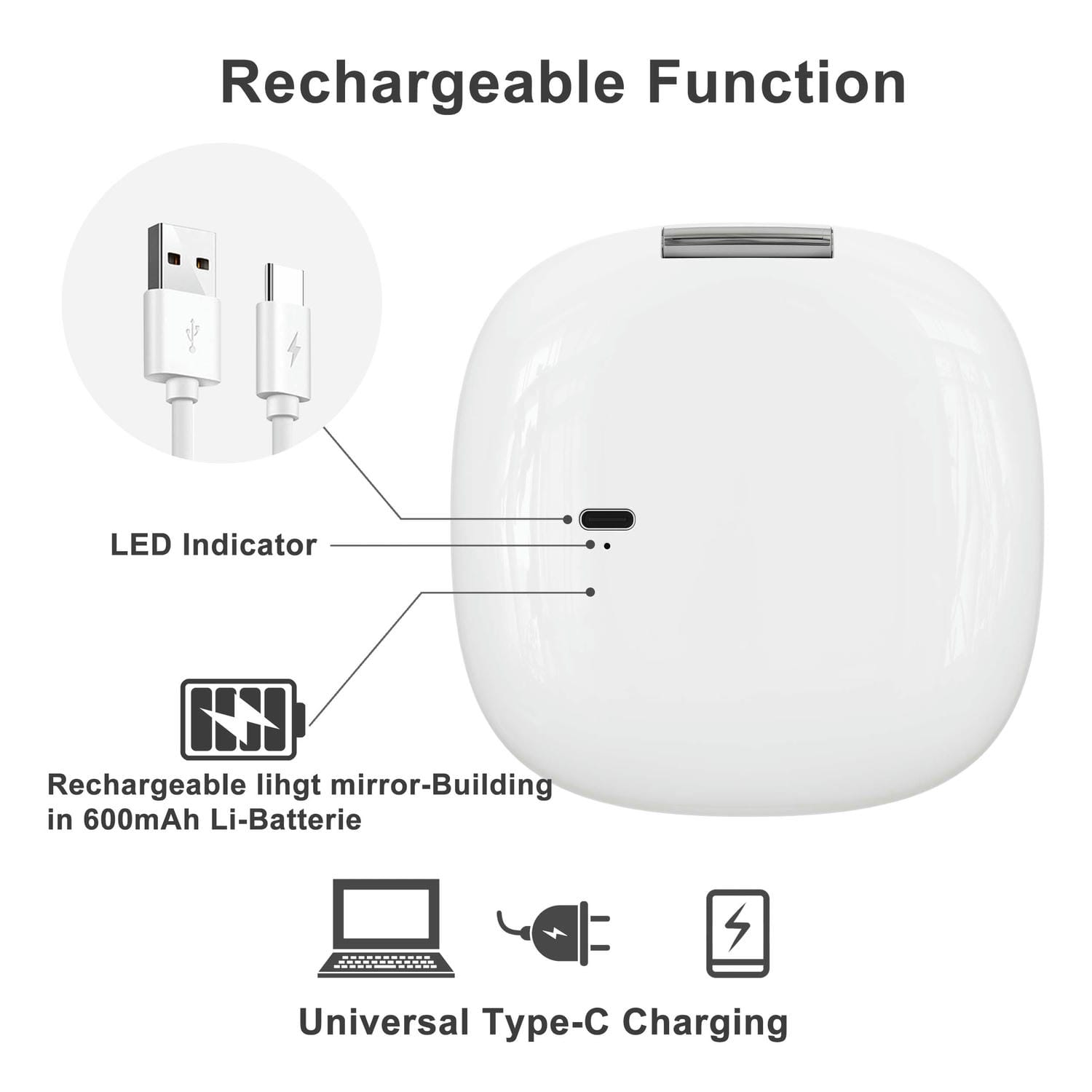 Rechargeable LED Compact Mirror
