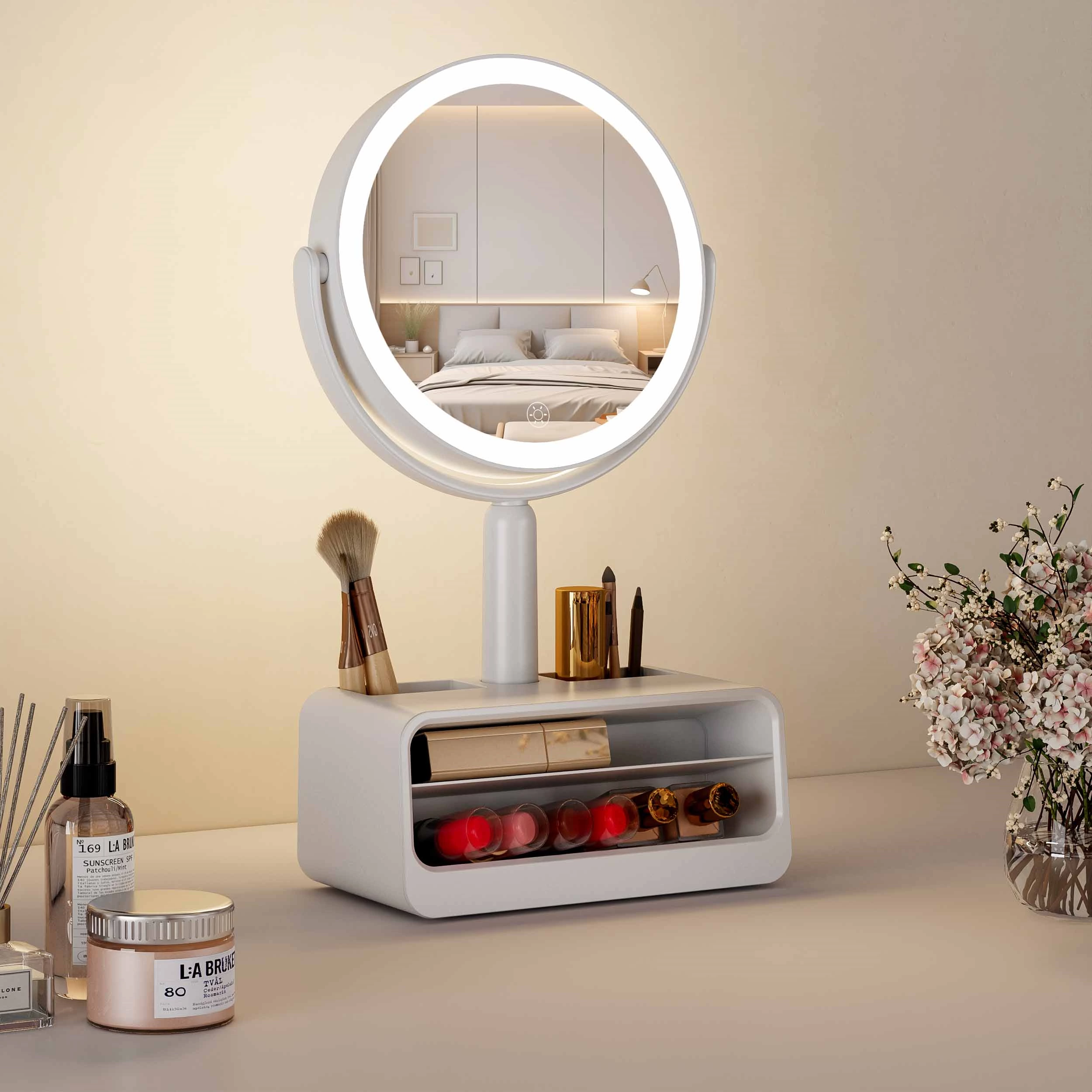 Led-kaptafelspiegel met opbergruimte
