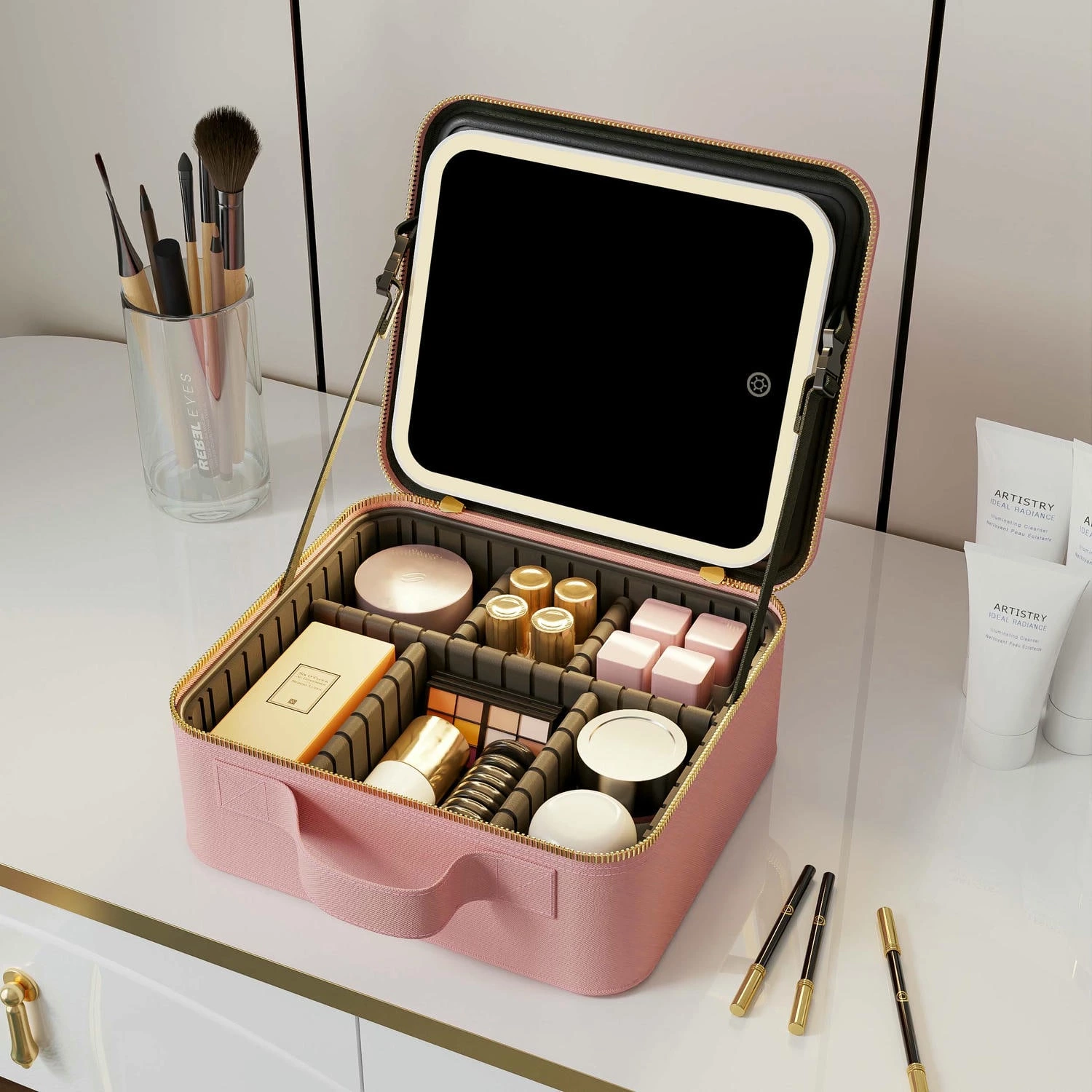Trousse de maquillage avec miroir LED