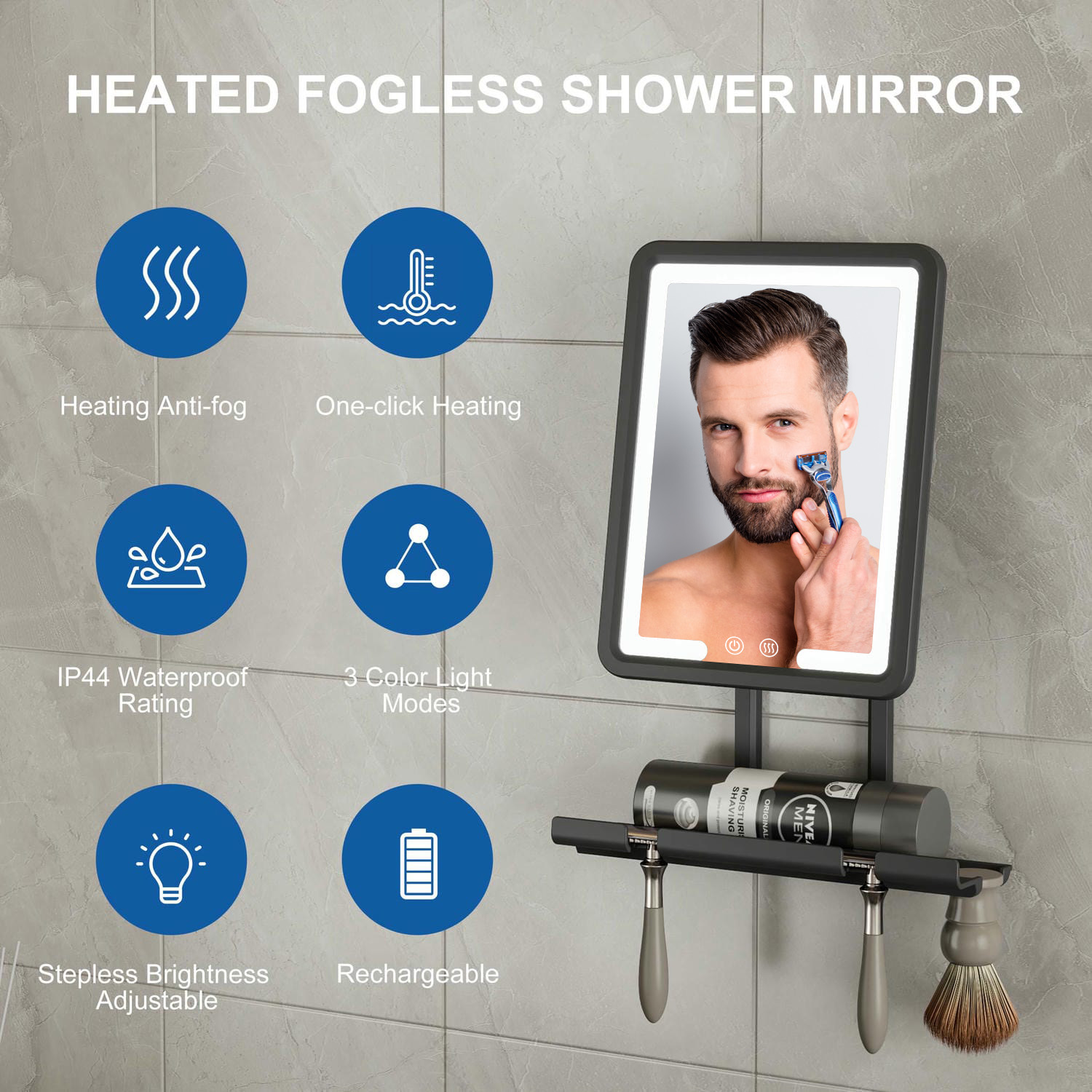 LED Heated Fogless Shaving Mirror