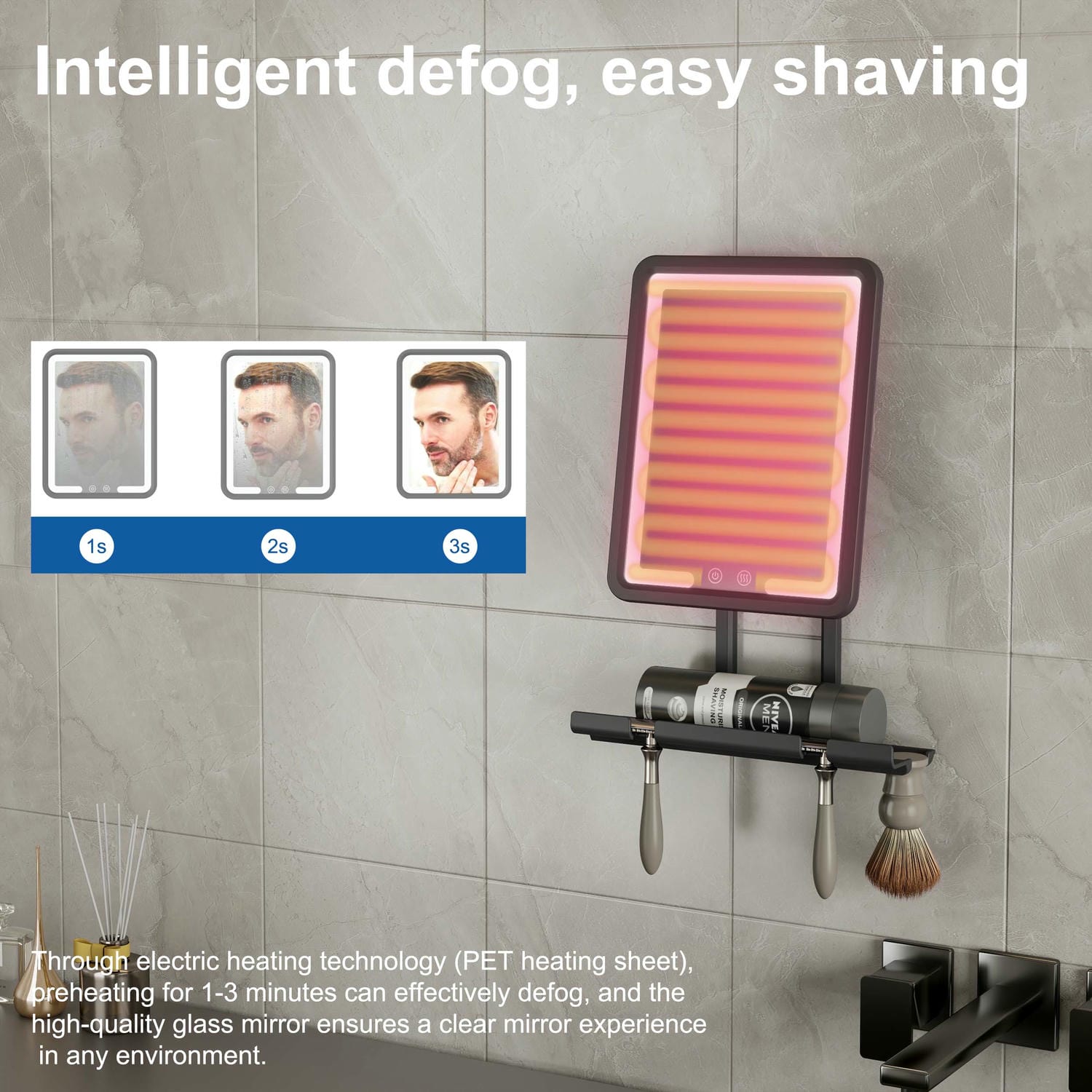 LED Heated Fogless Shaving Mirror