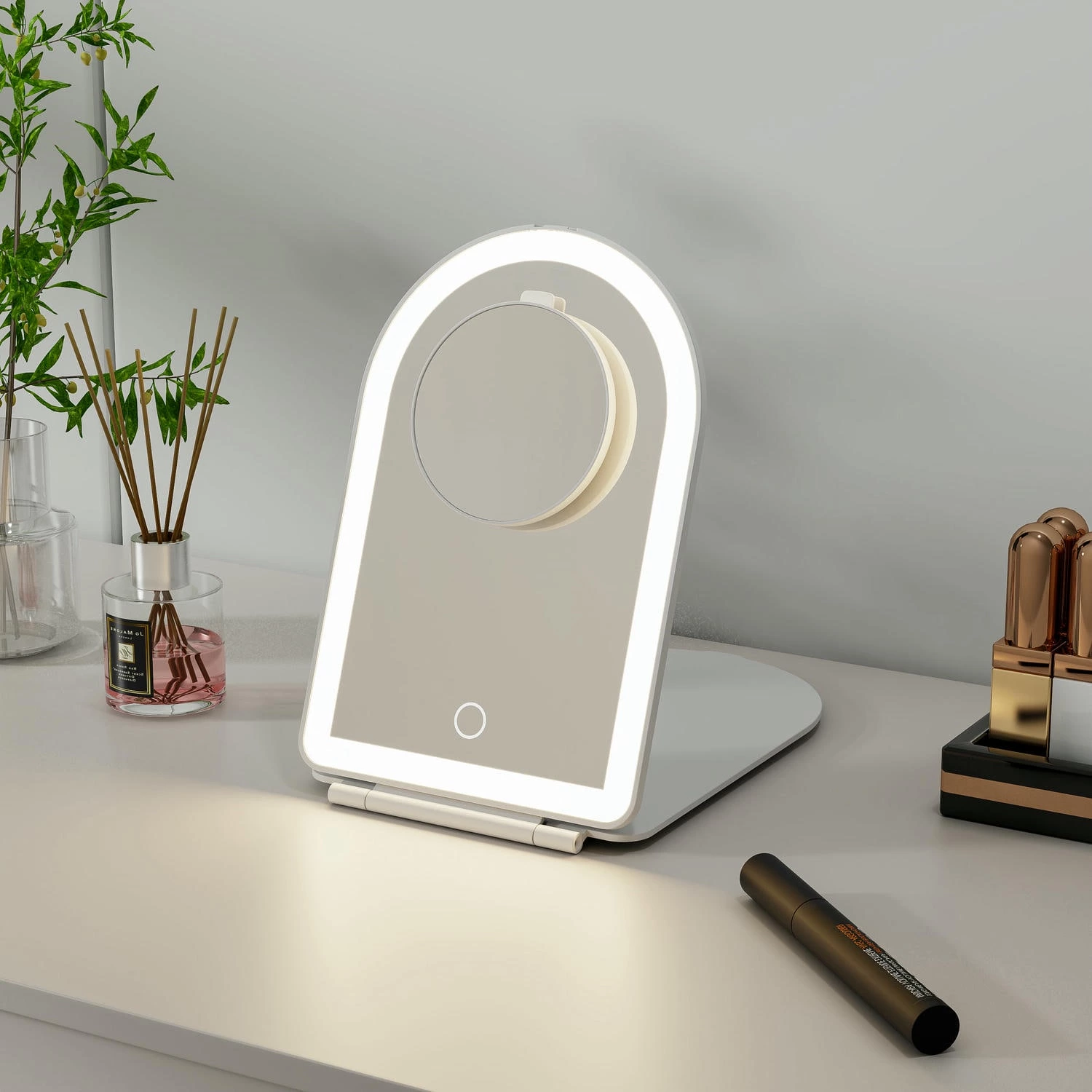 Miroir de voyage pliable arqué à LED