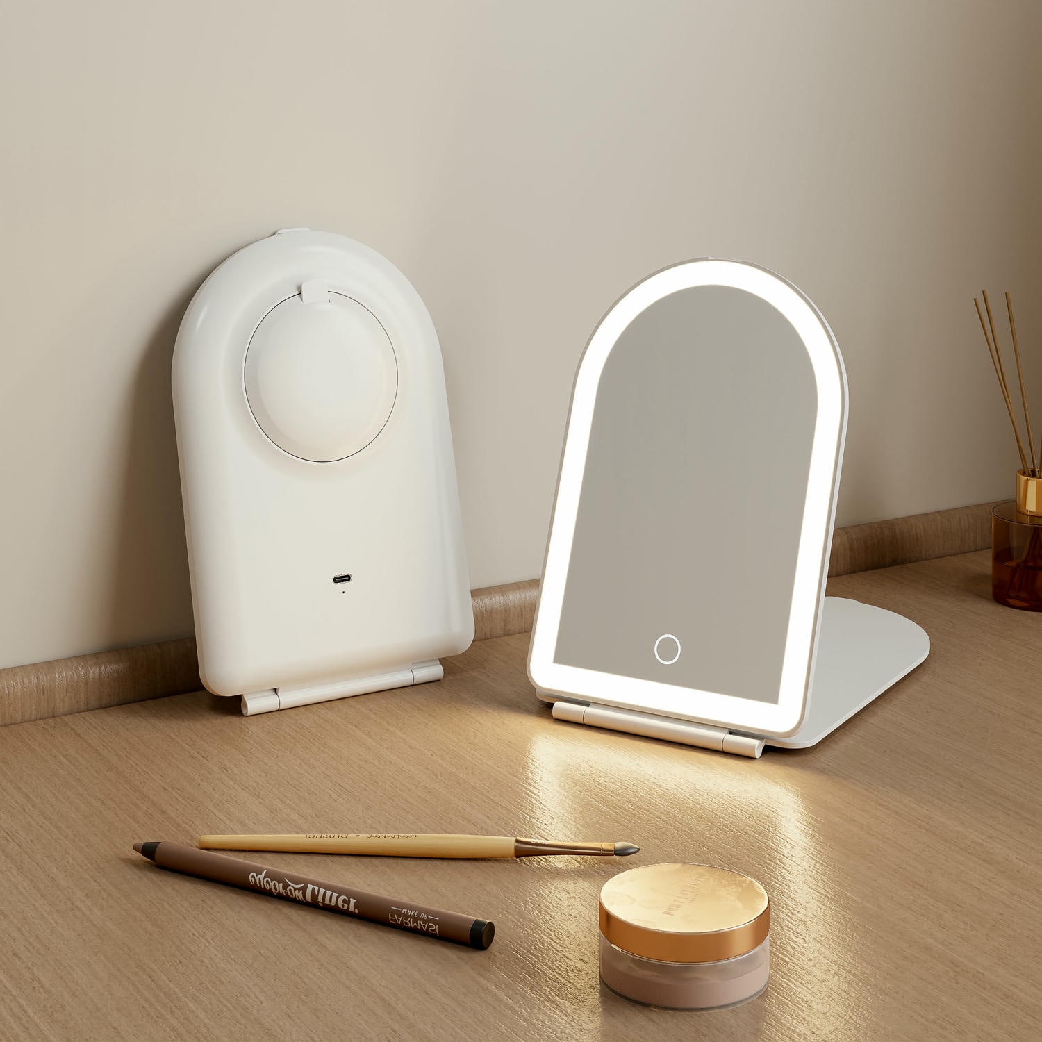 Led Arched Folding Travel Mirror