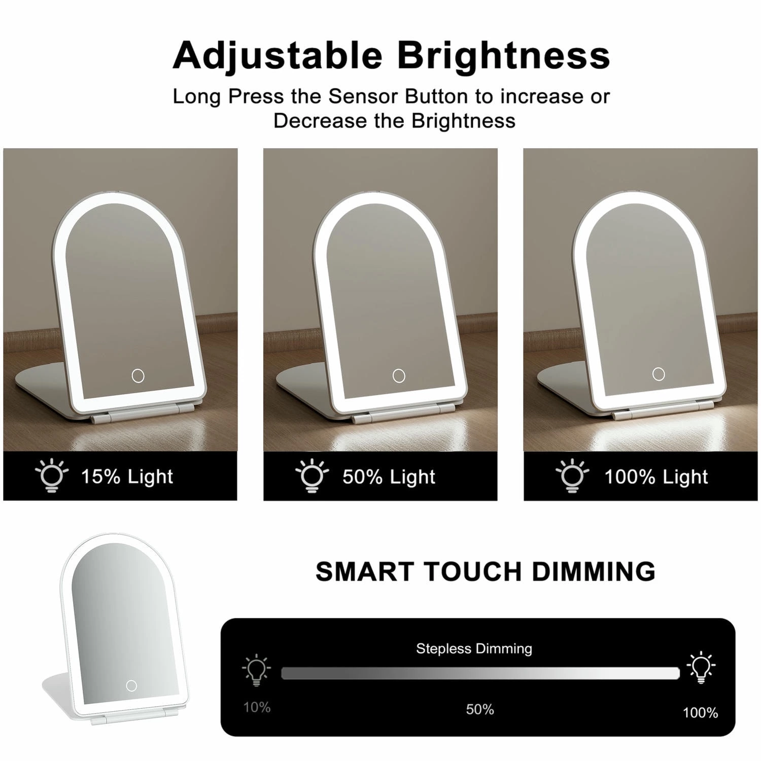 Opvouwbare make-upspiegel met verlichting