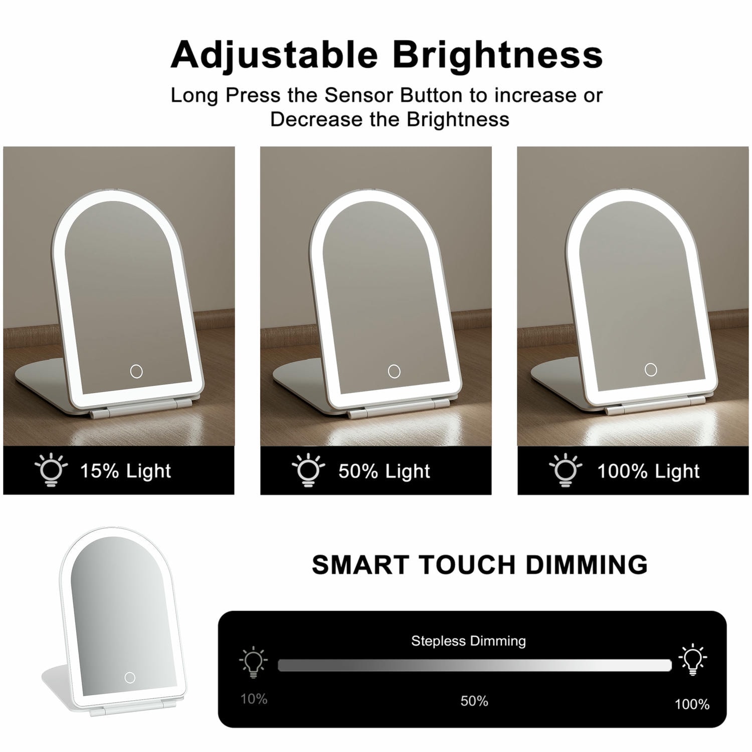 Led Arched Folding Travel Mirror