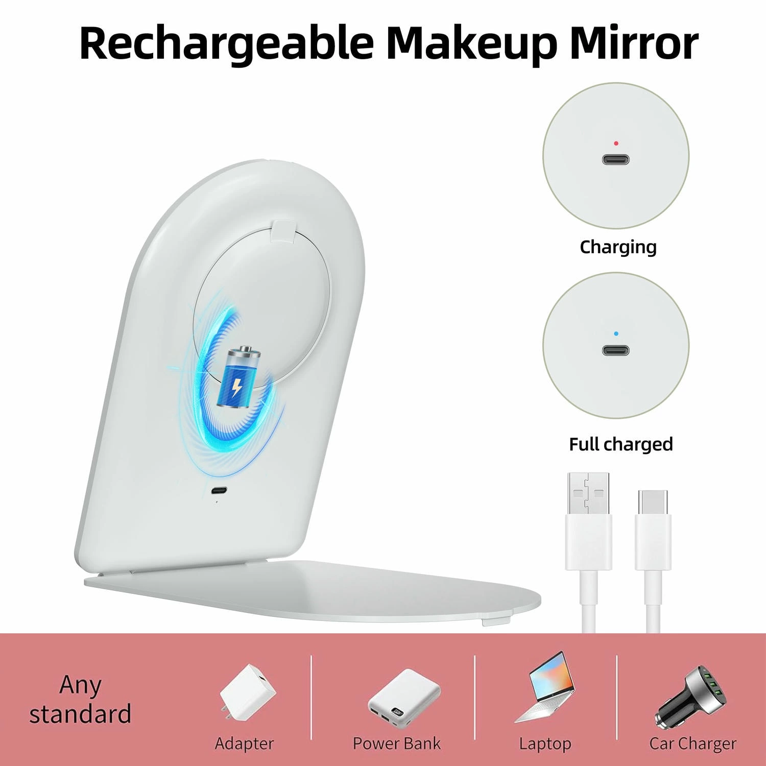 Opvouwbare make-upspiegel met verlichting