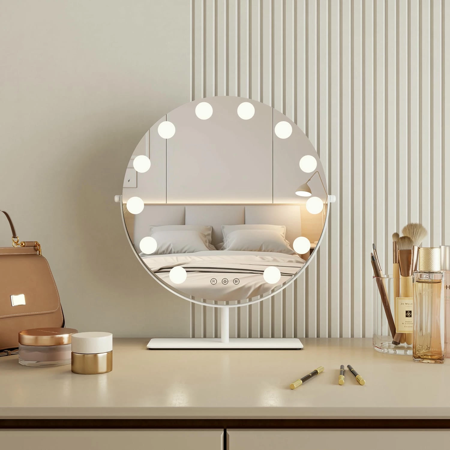 Miroir de coiffeuse rond de style Hollywood