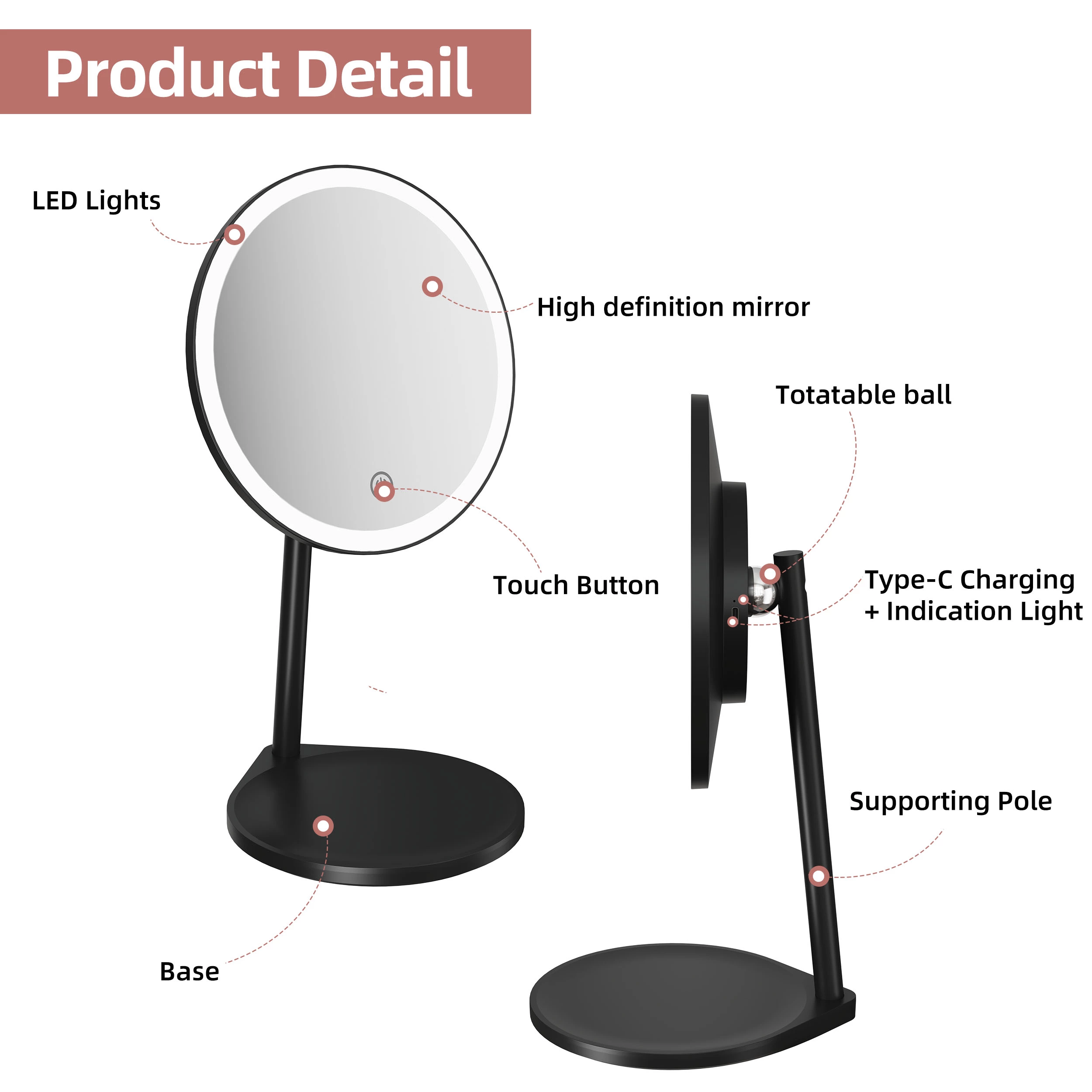 Miroir de courtoisie à LED