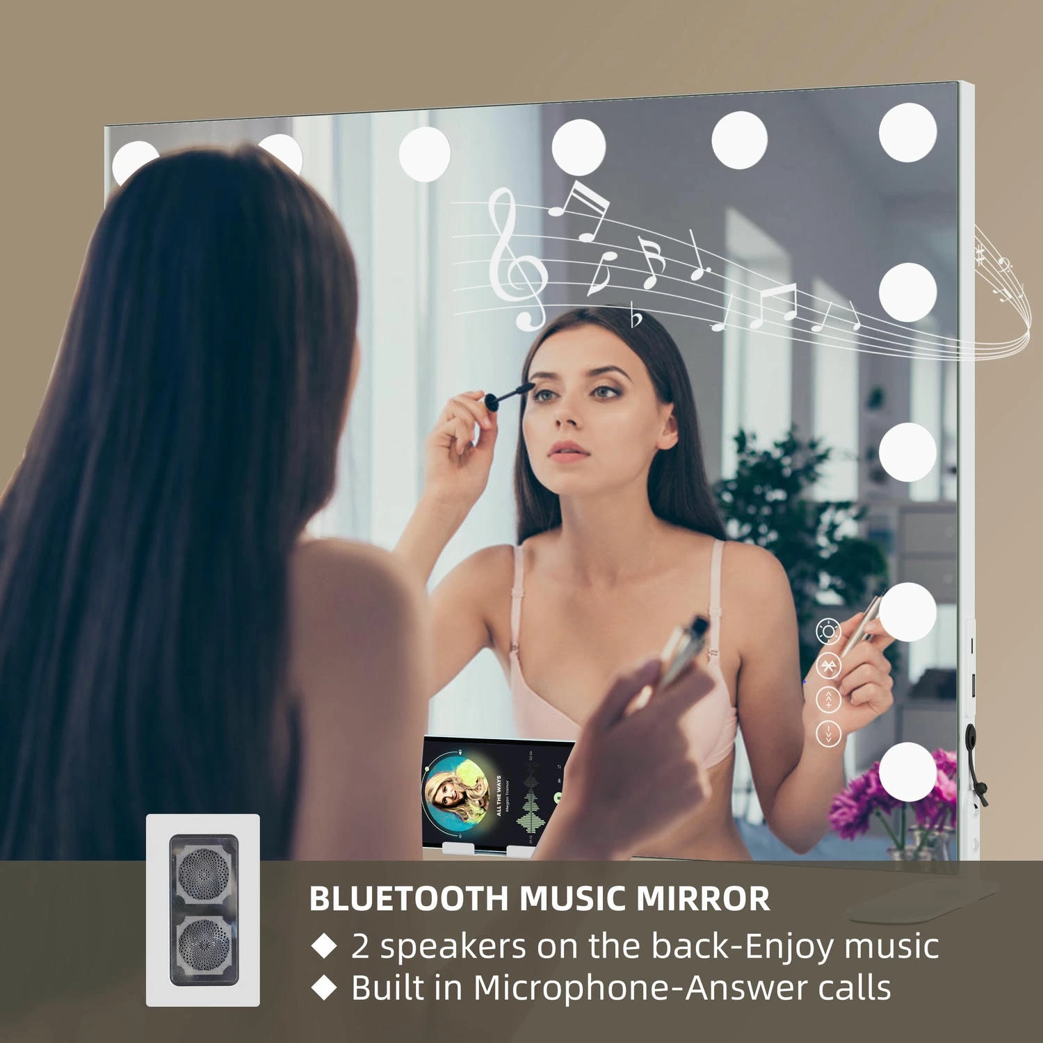 Hollywood-spiegel met Bluetooth-luidsprekers