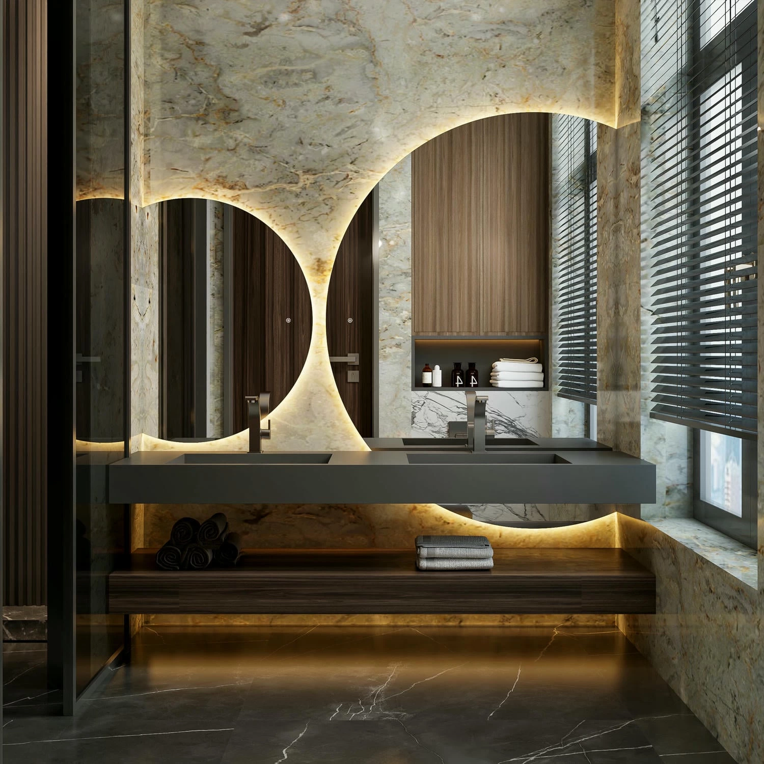 Miroir de salle de bain demi-lune à LED