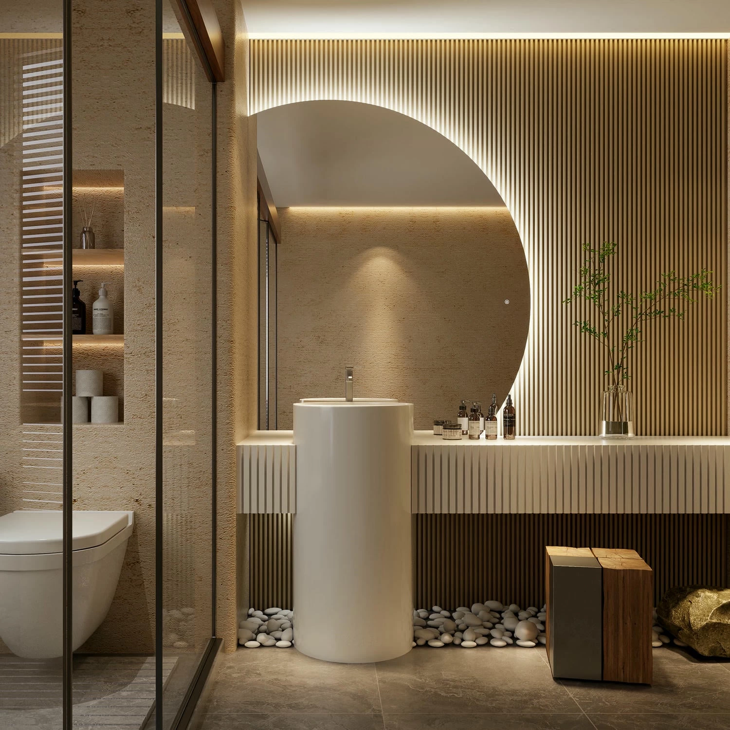 Miroir de salle de bain demi-lune à LED