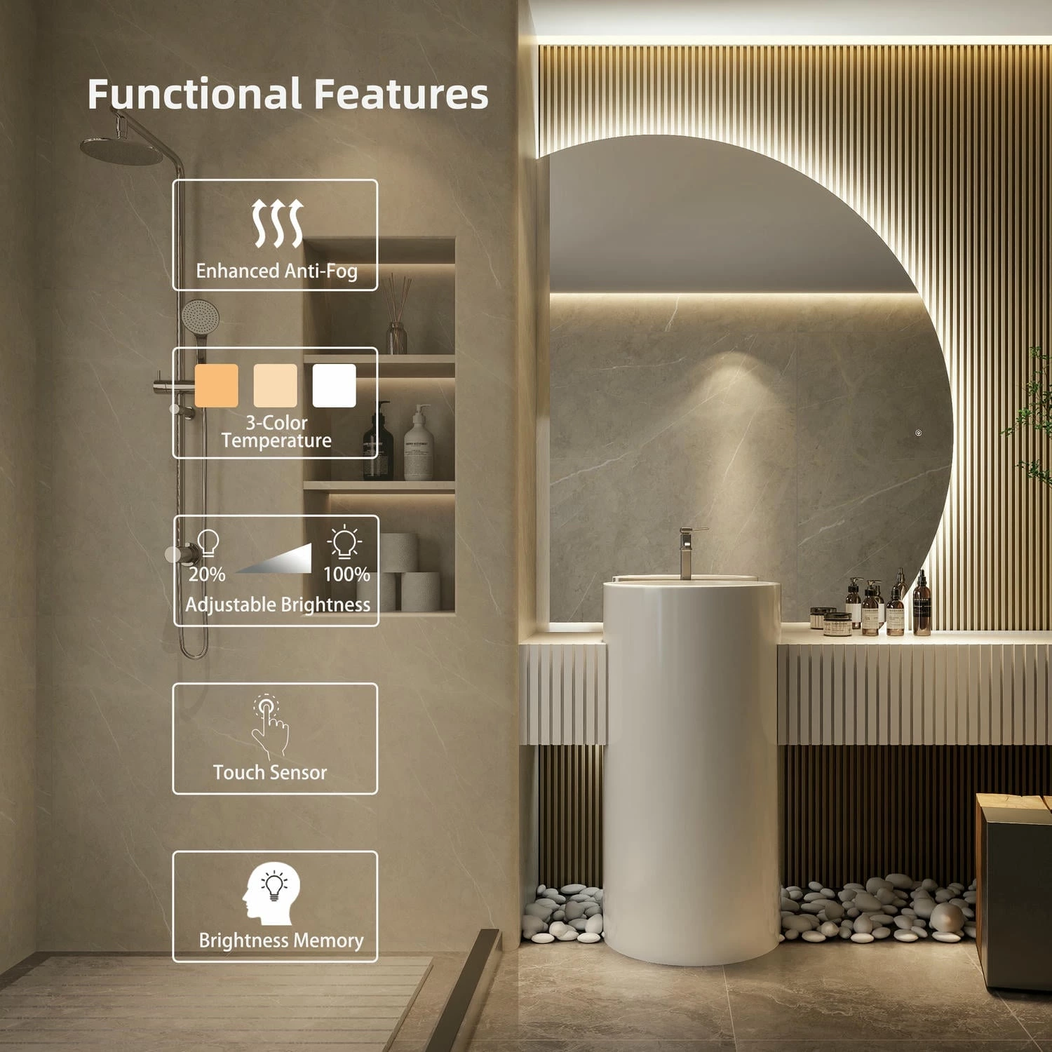 Halve maan badkamerspiegel