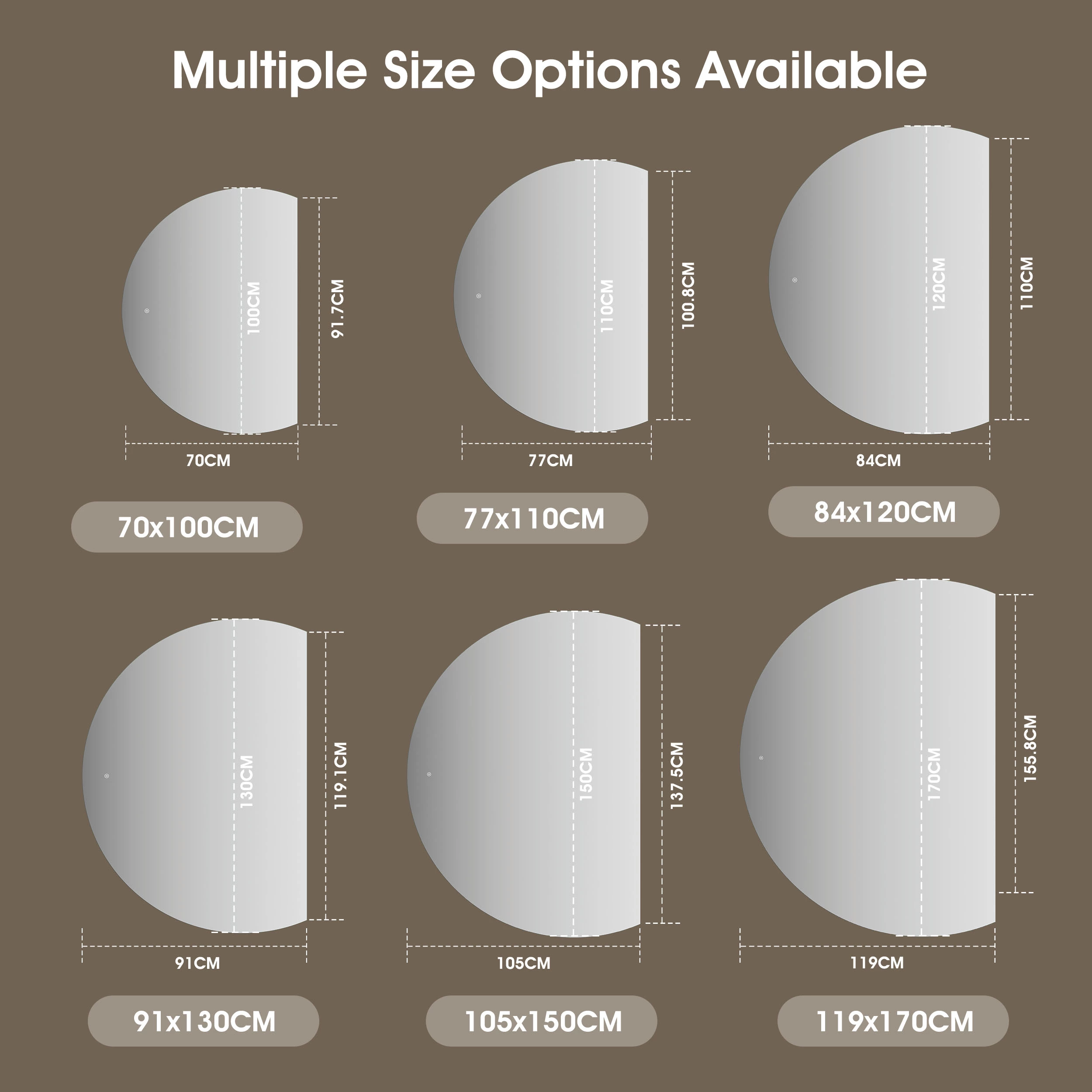 Halve maan spiegel met licht