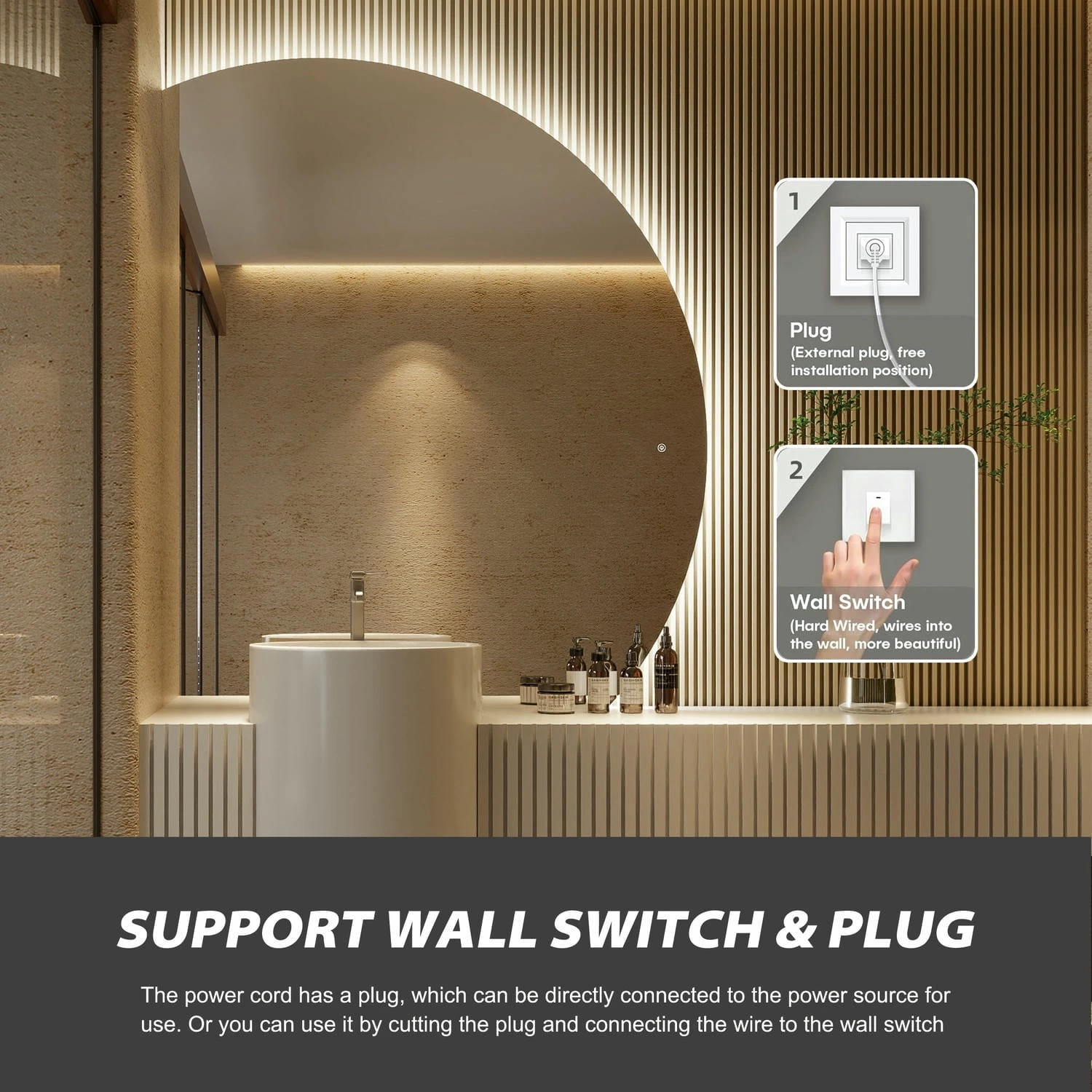 Halve maan spiegel met licht