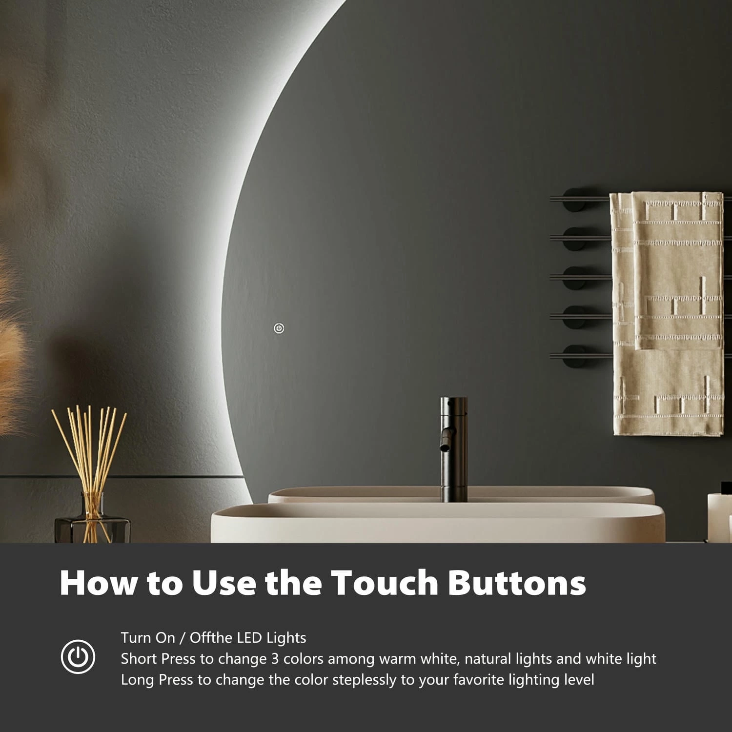 Halve maan spiegel met licht