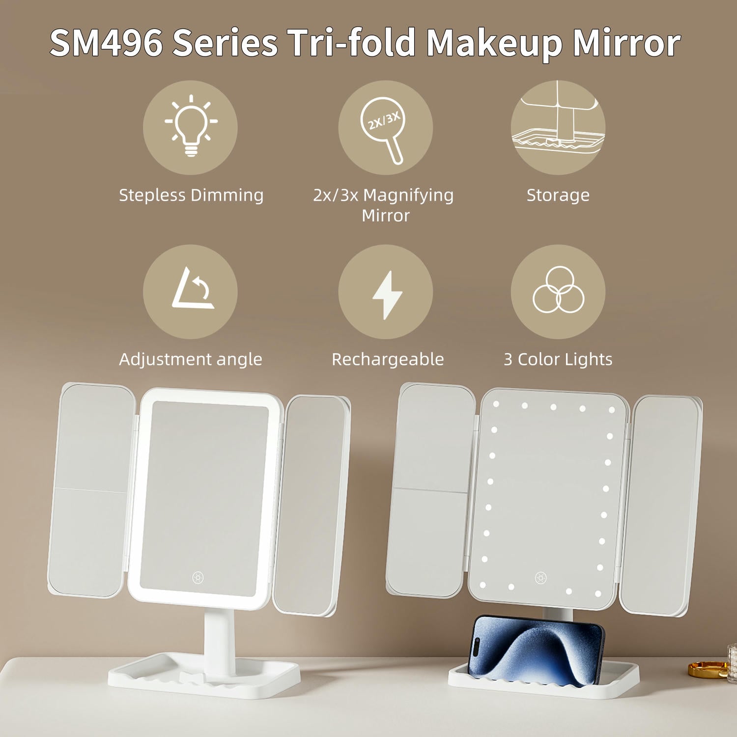 Led Trifold Vanity Mirror