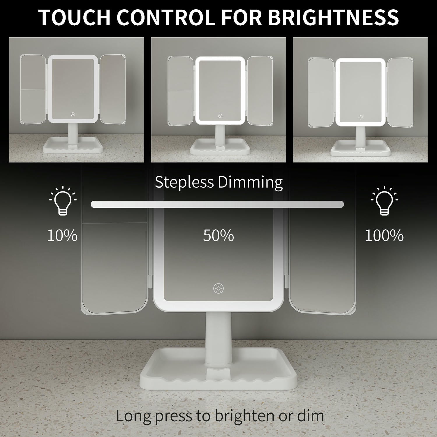 Led Trifold Vanity Mirror