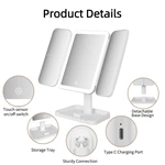 Miroir de coiffeuse à trois volets avec LED