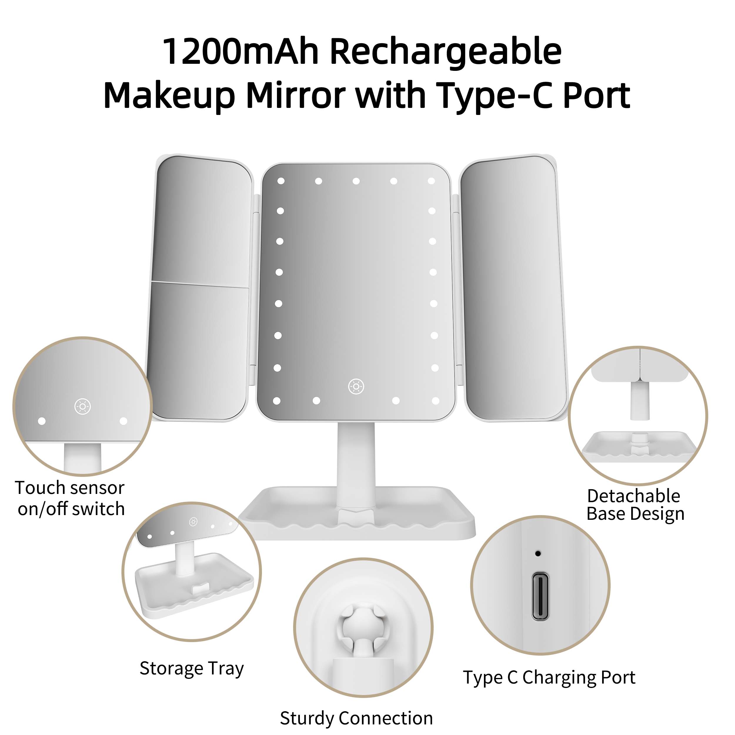 Led Trifold Vanity Mirror