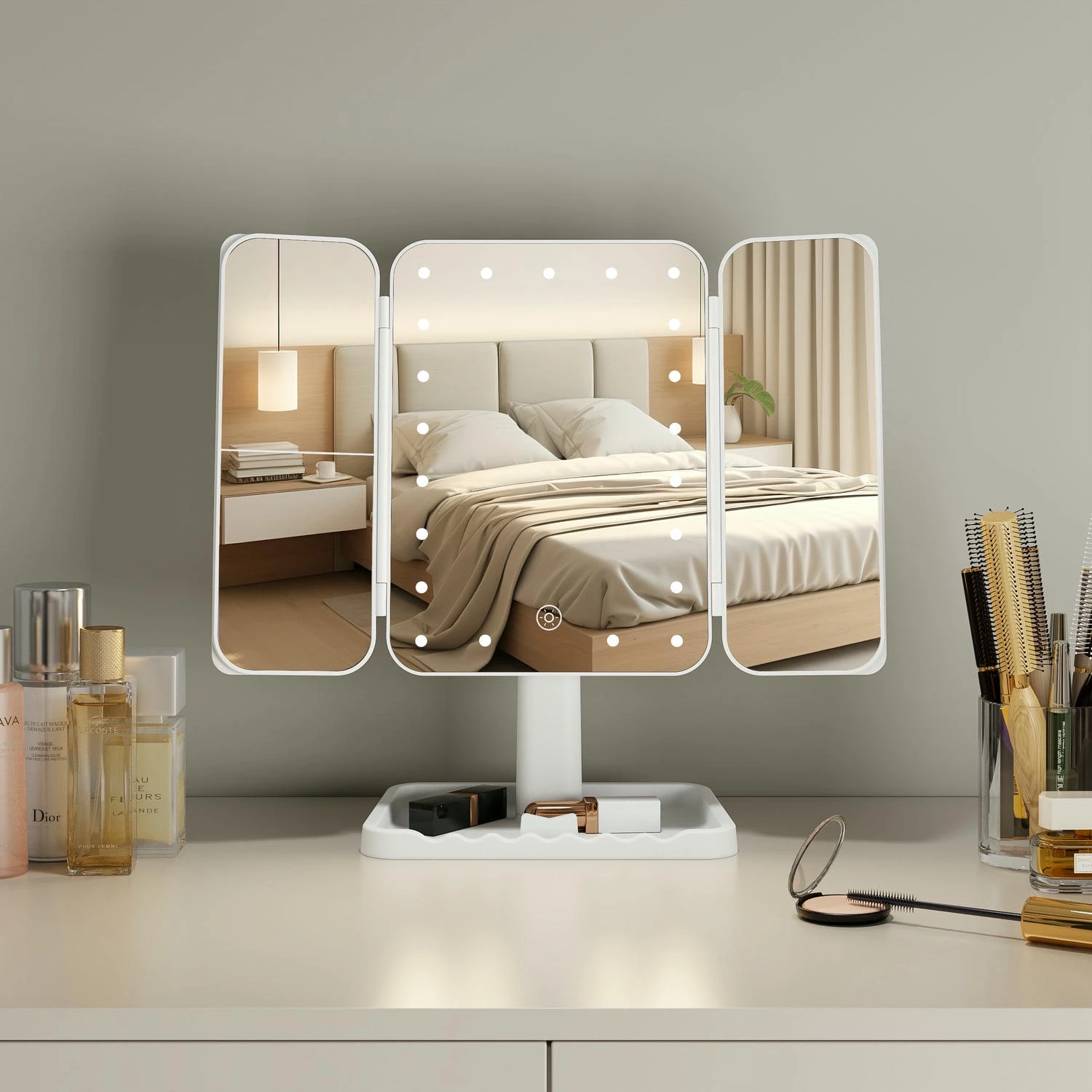 Miroir de coiffeuse à trois volets LED