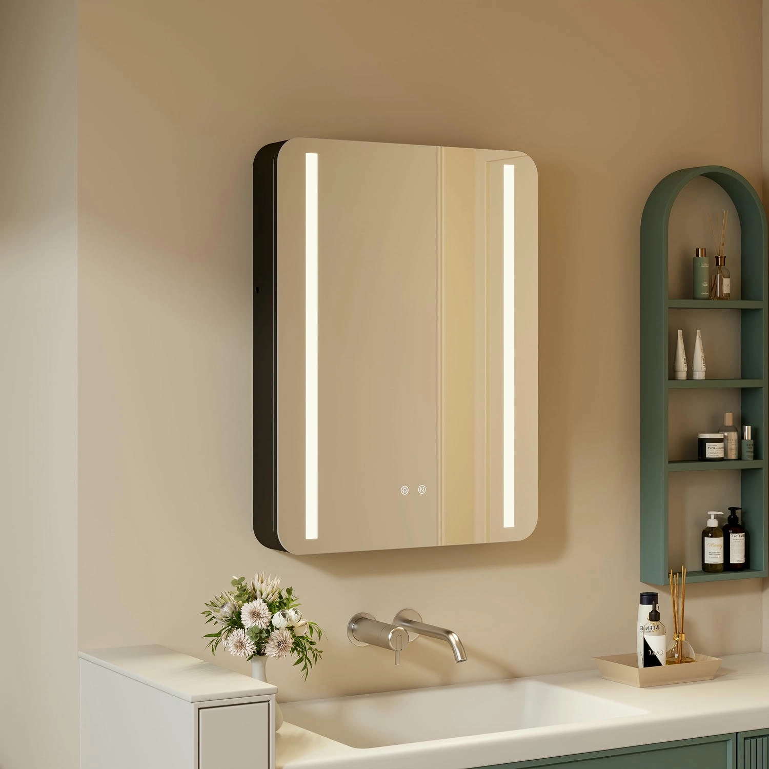 Armoire à miroir de salle de bain noire