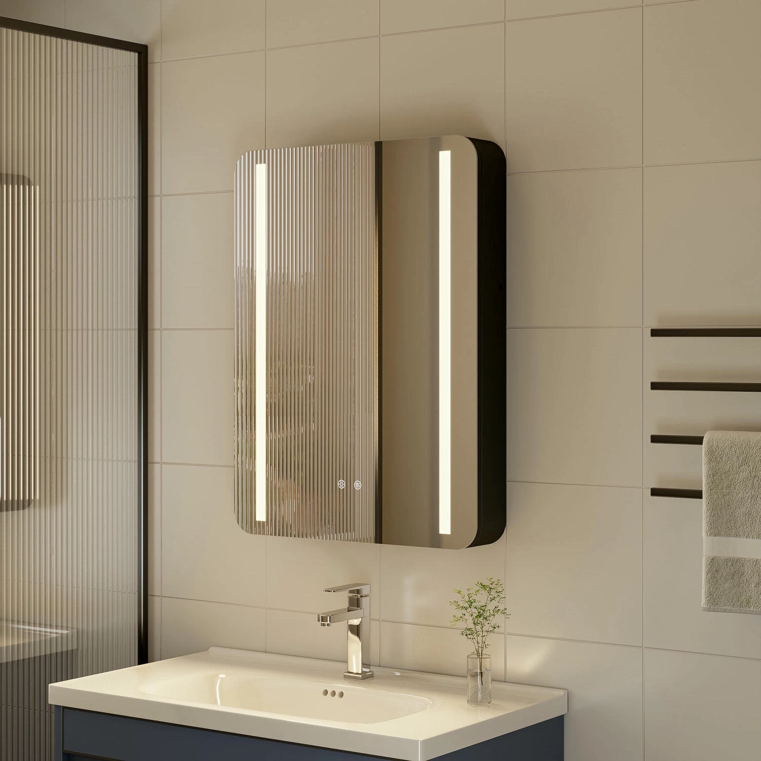 Armoire à miroir de salle de bain noire