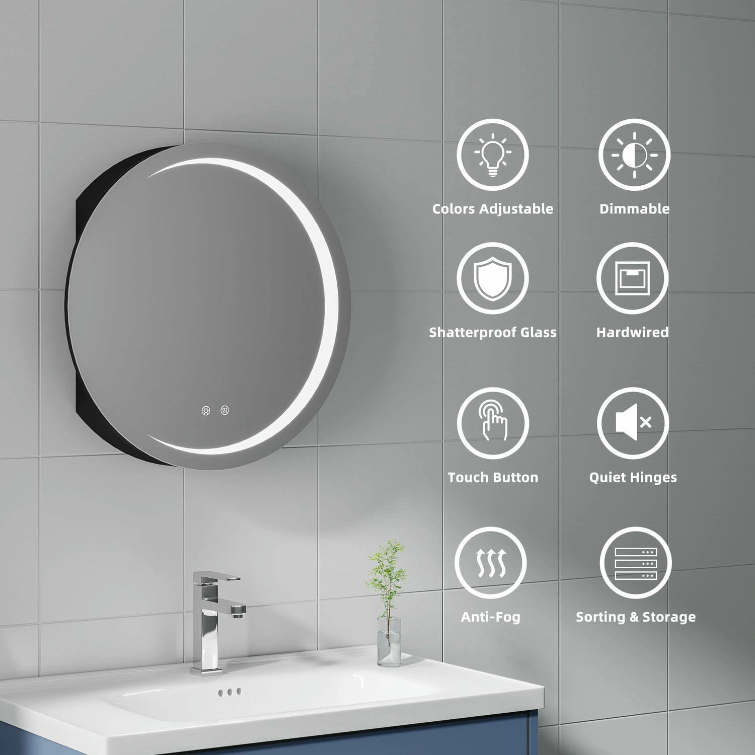 Armoire à miroir ronde pour salle de bain