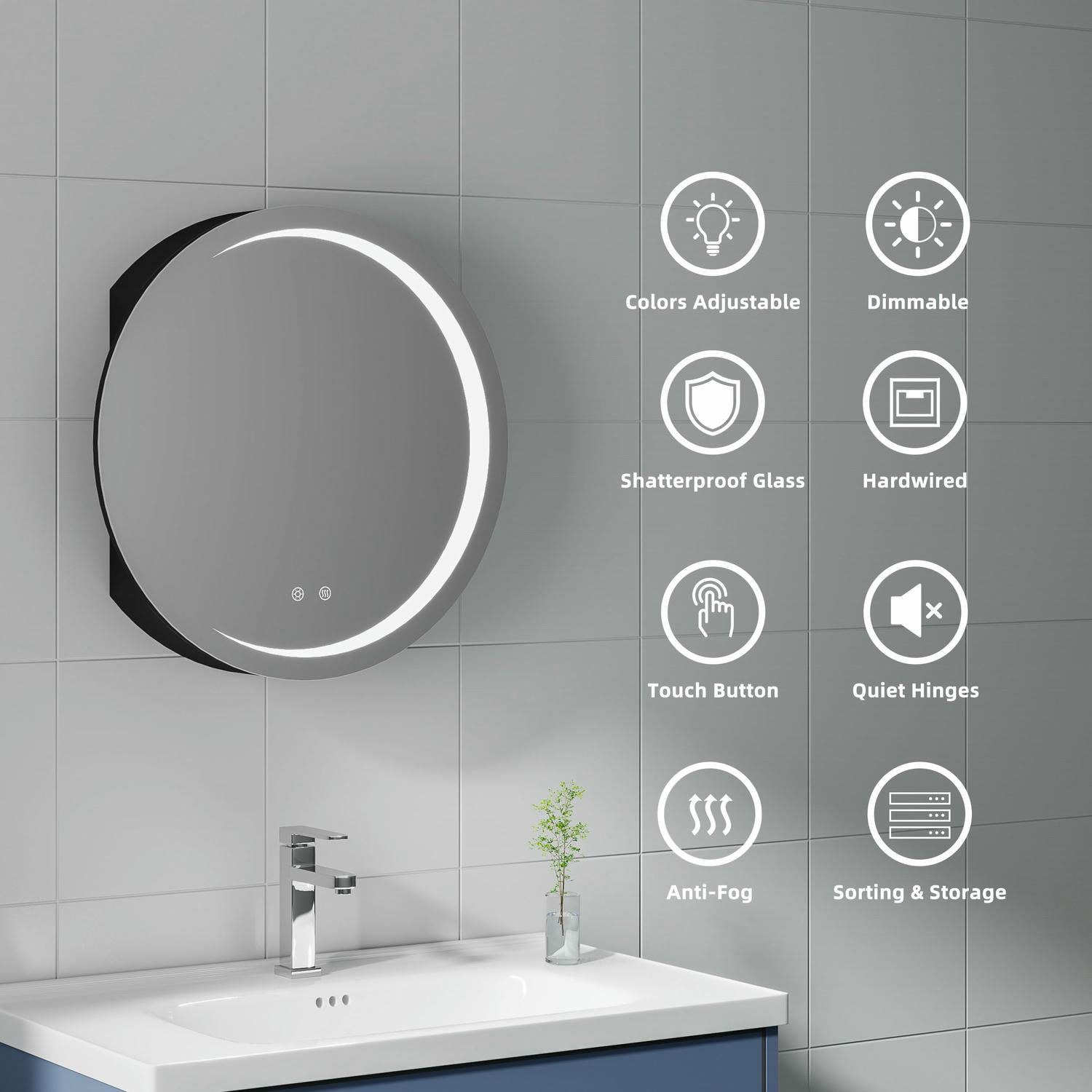 Round LED Bathroom Mirror Cabinet