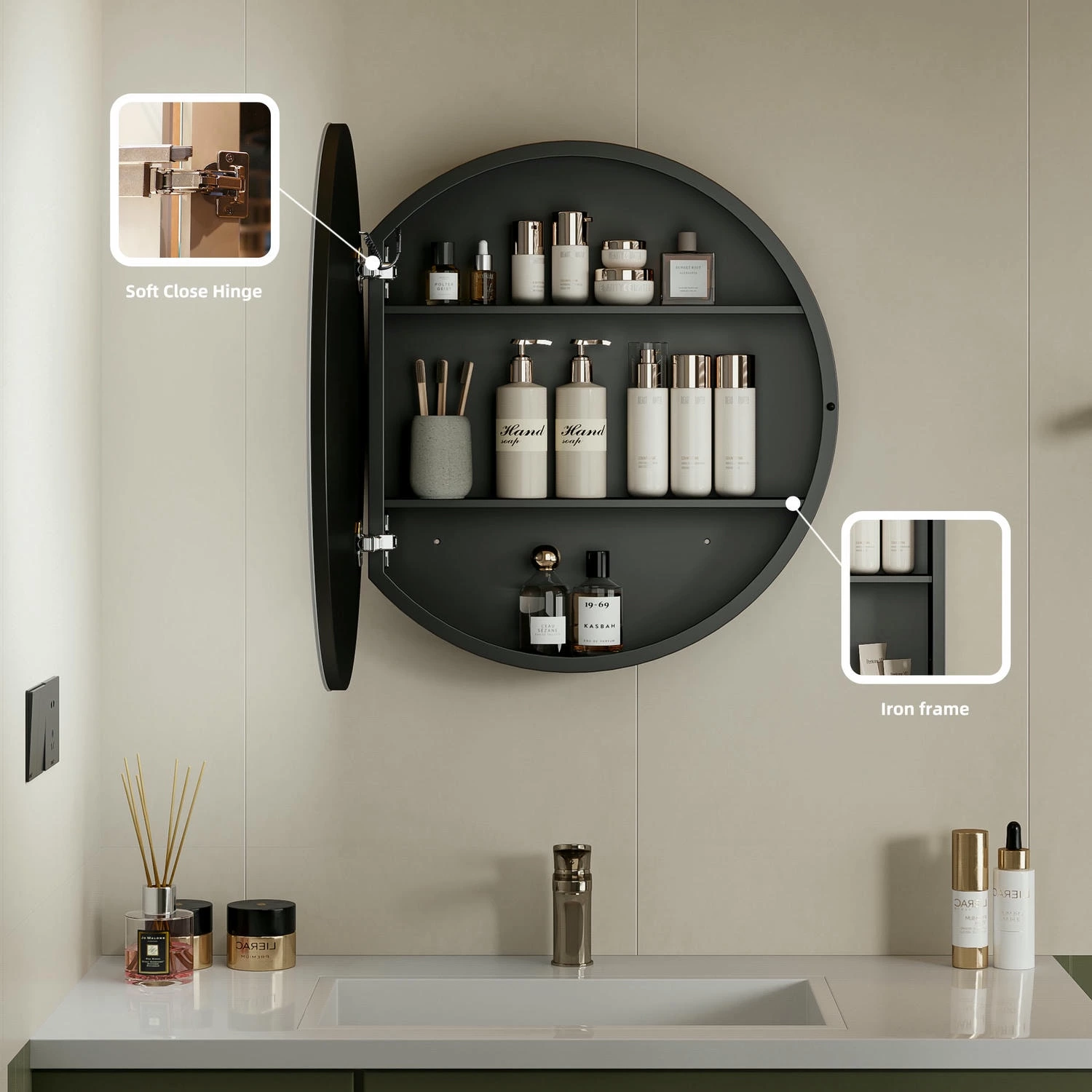 Armoire à miroir ronde pour salle de bain