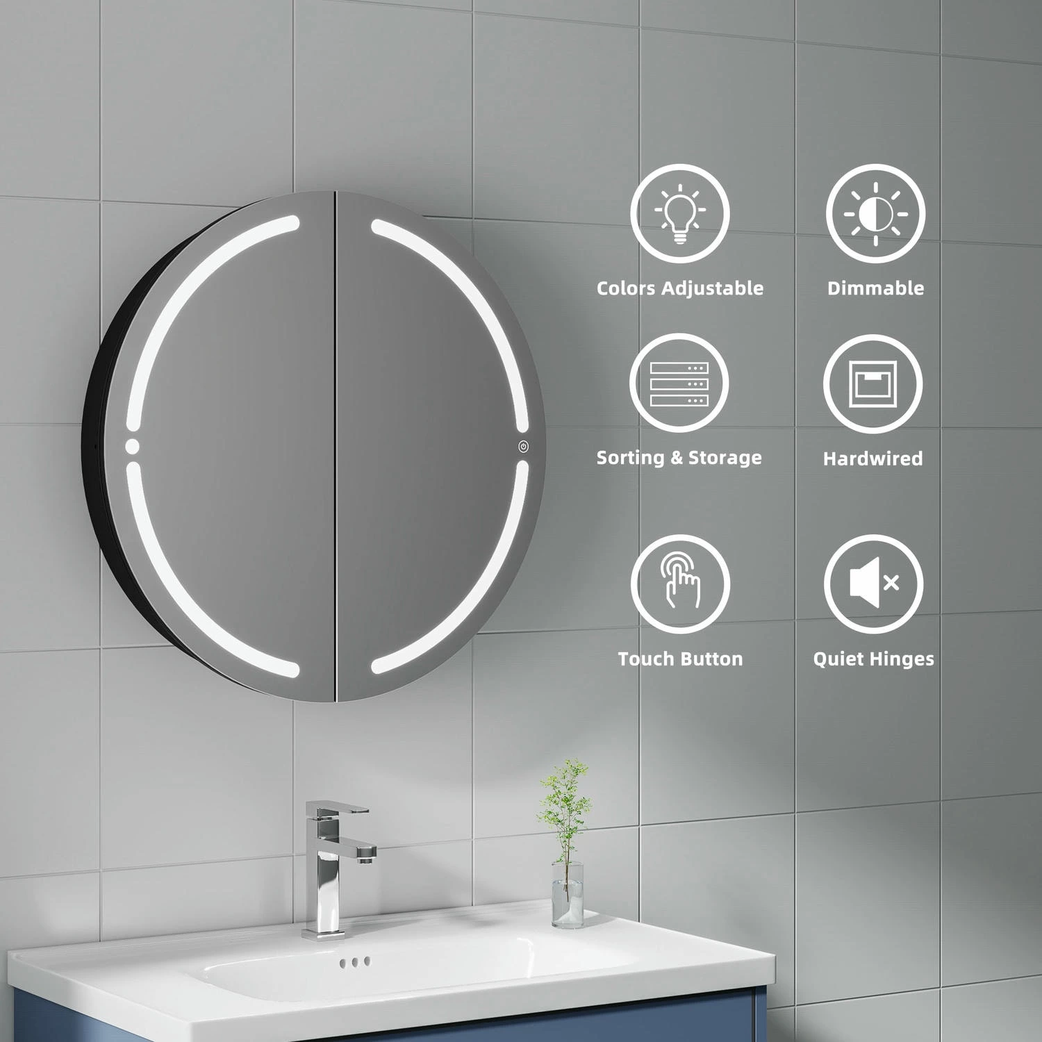 Ronde badkamerspiegel medicijnkastje