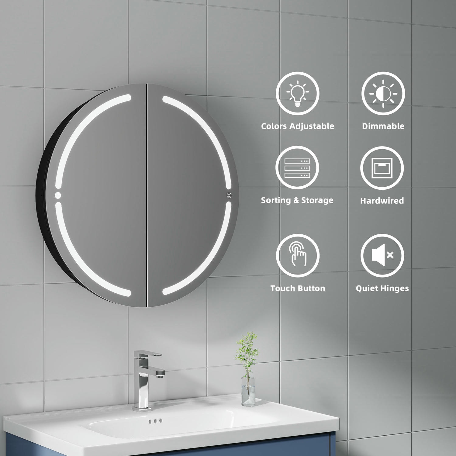 Round LED Bathroom Mirror Cabinet