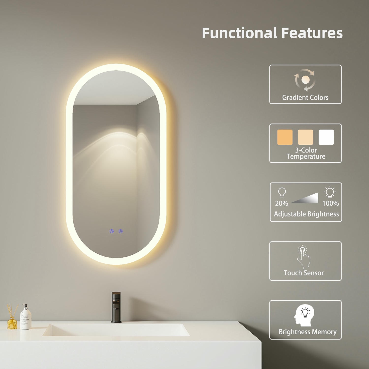 PC LED Oval Bathroom Mirror