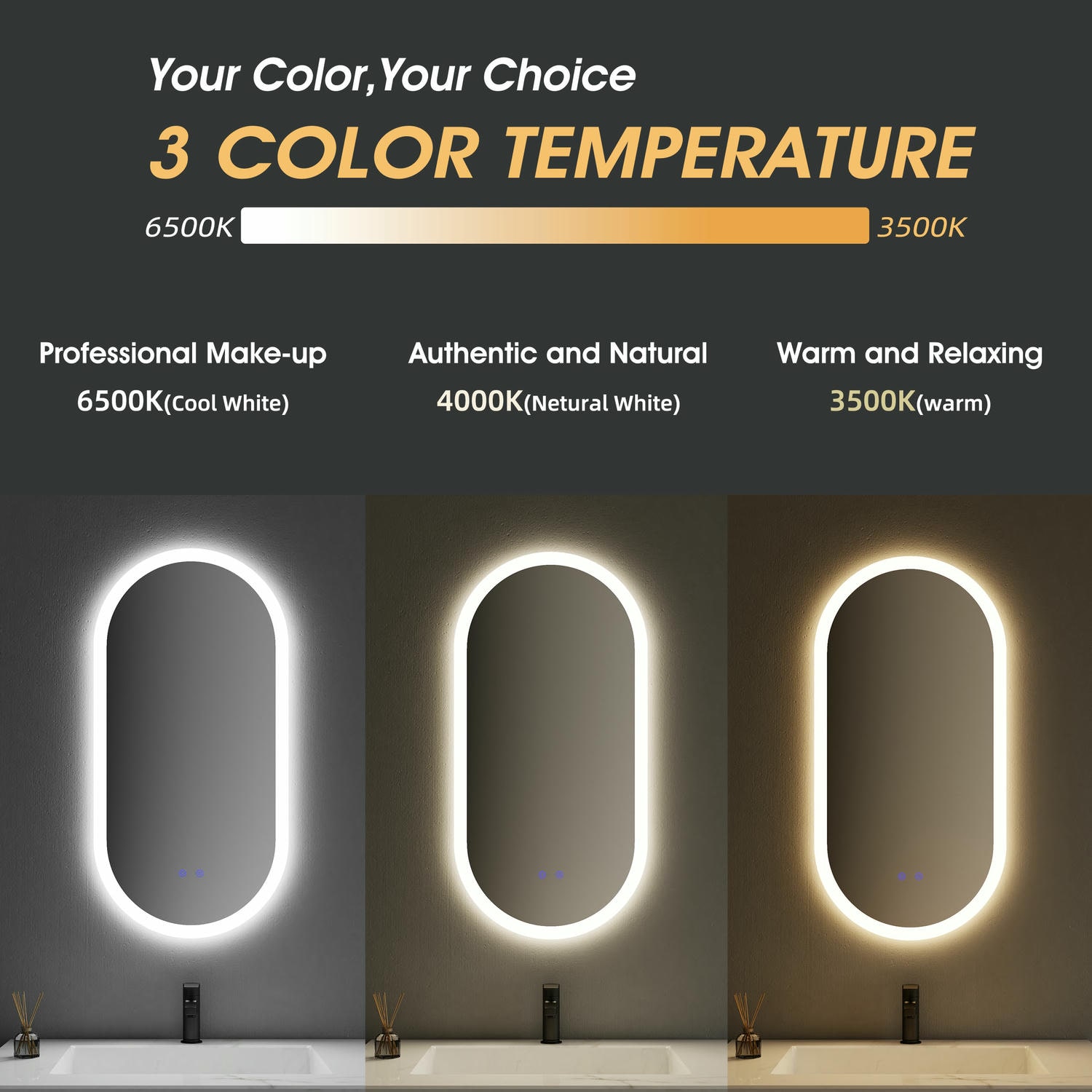 PC LED Oval Bathroom Mirror