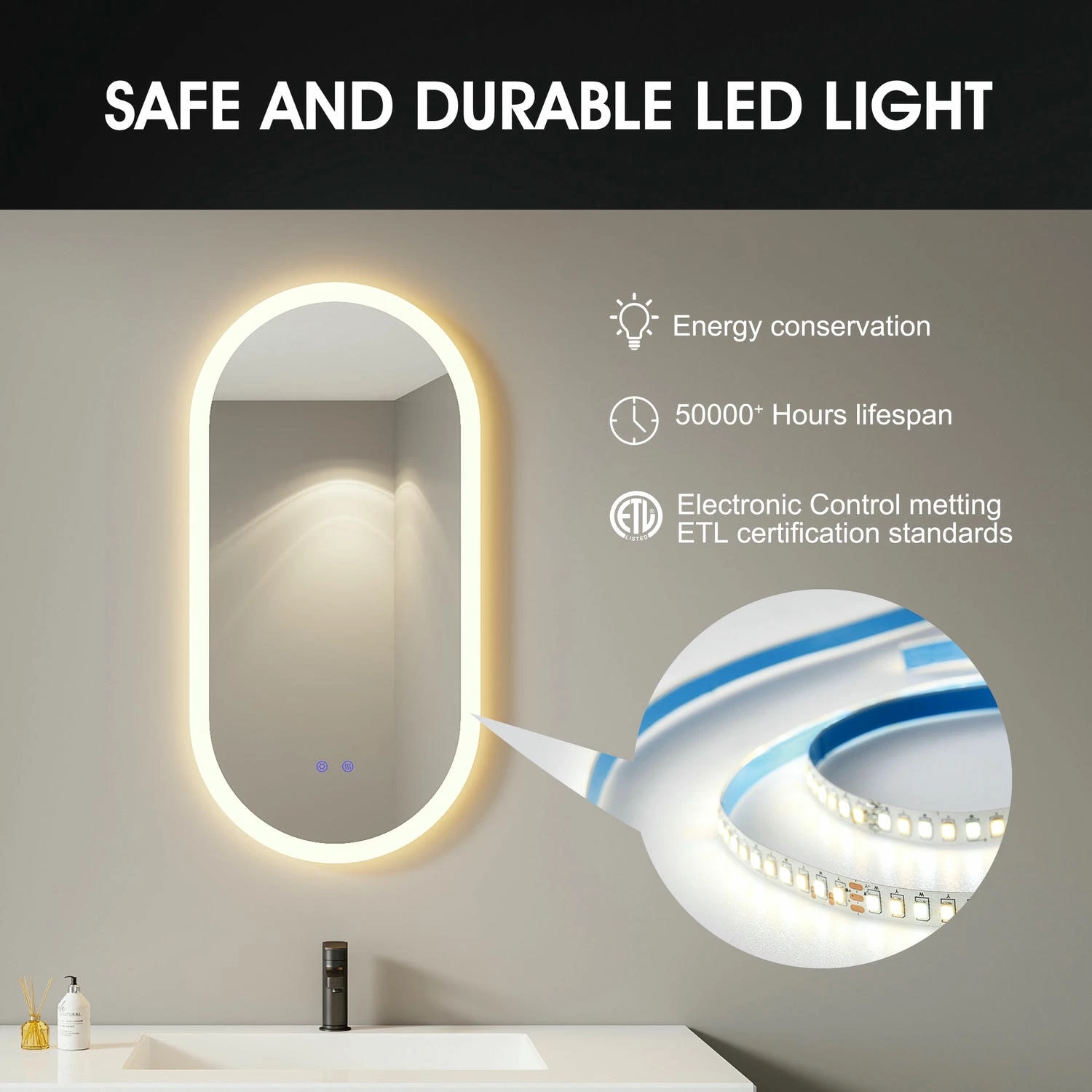 Ovale spiegel in de badkamer