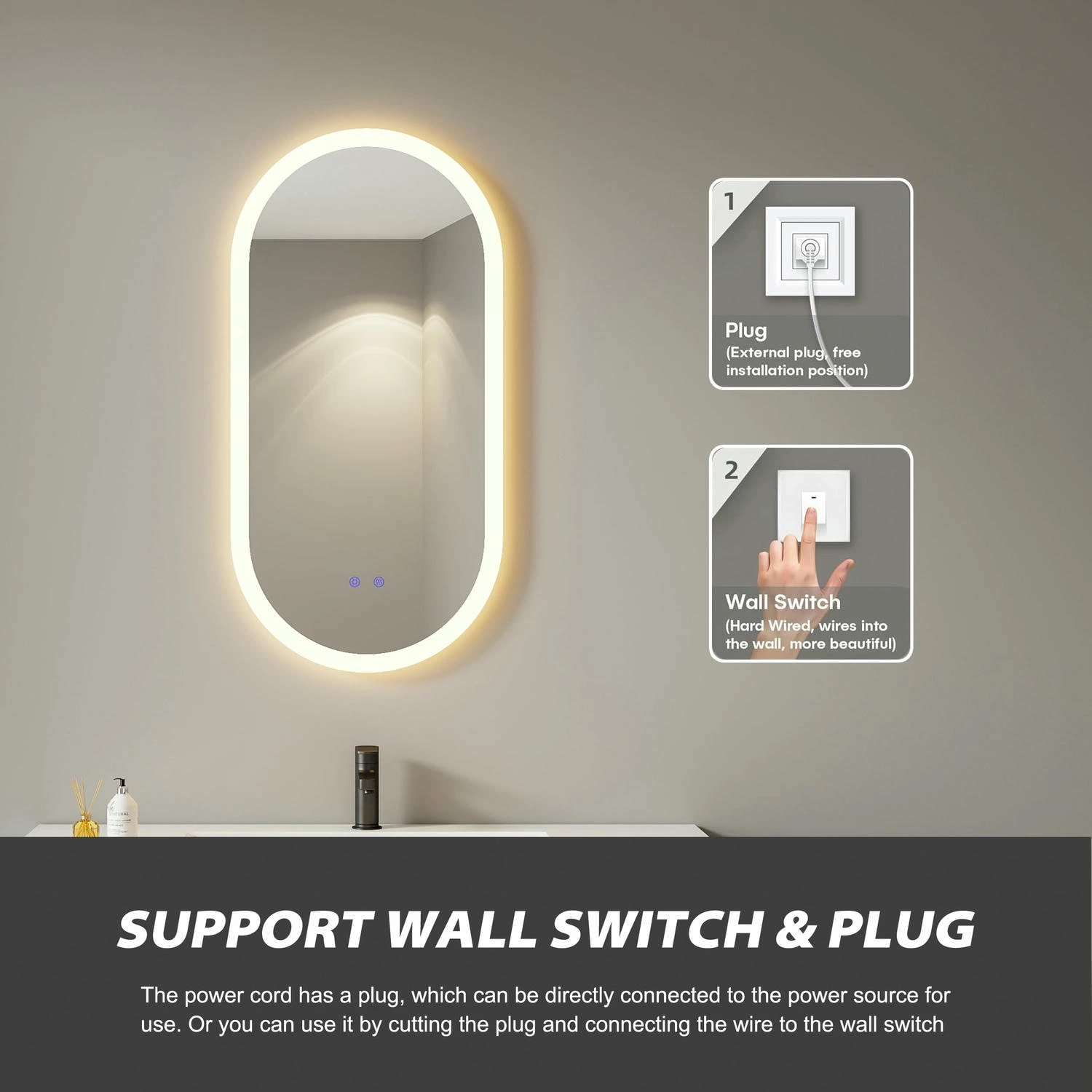 Miroir ovale dans la salle de bain